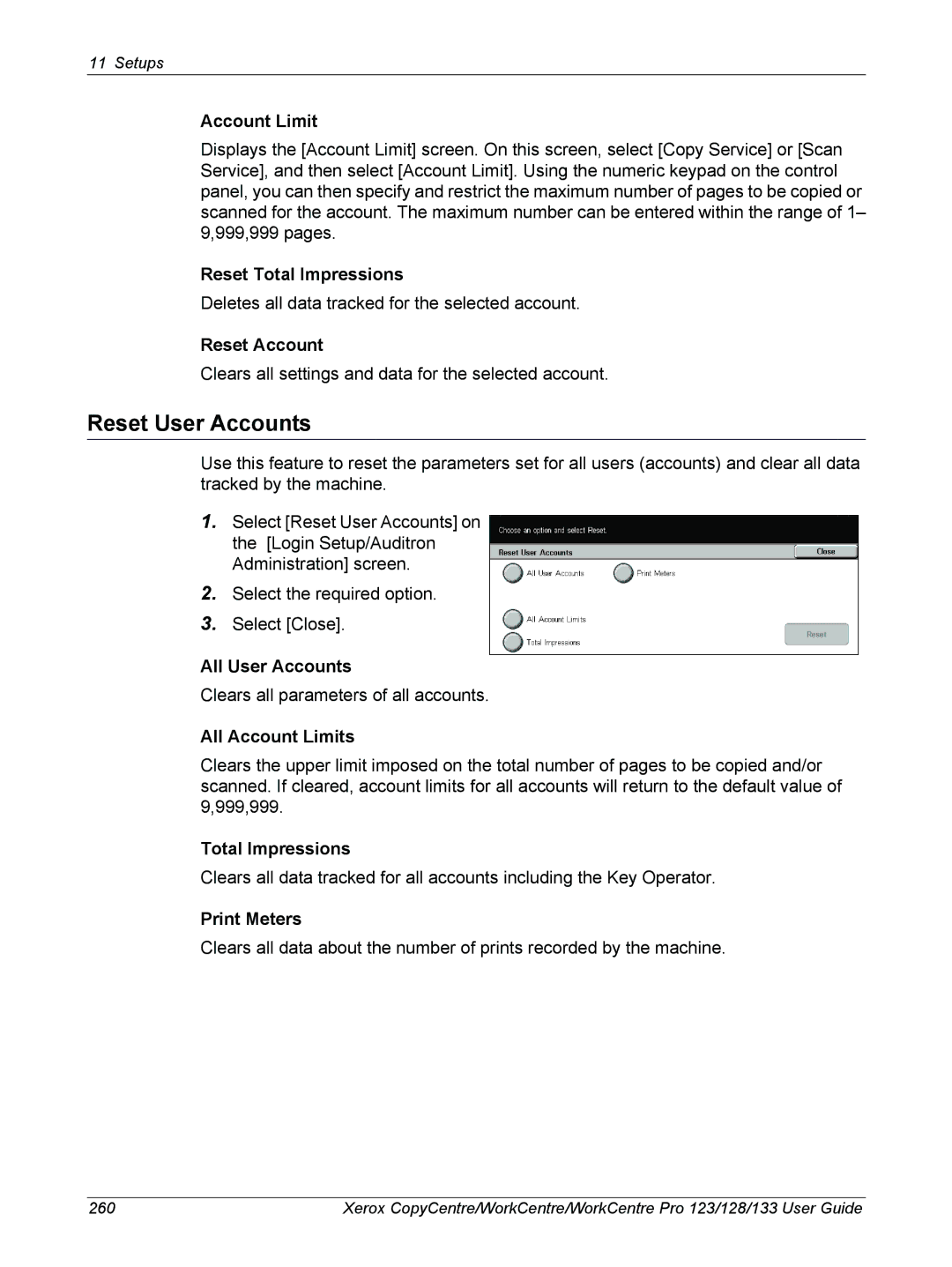 Xerox 604P18057 manual Reset User Accounts 