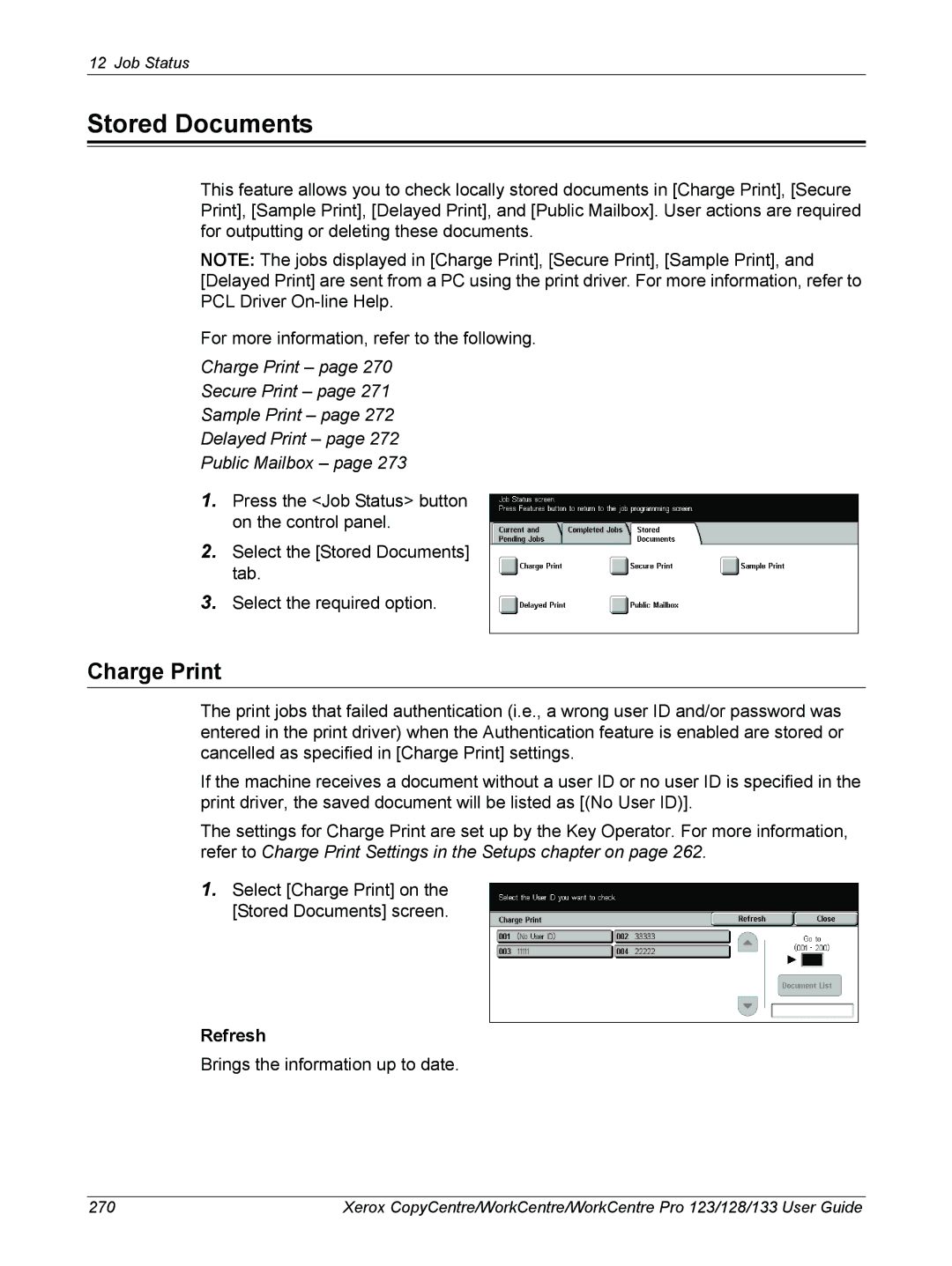 Xerox 604P18057 manual Stored Documents, Charge Print 