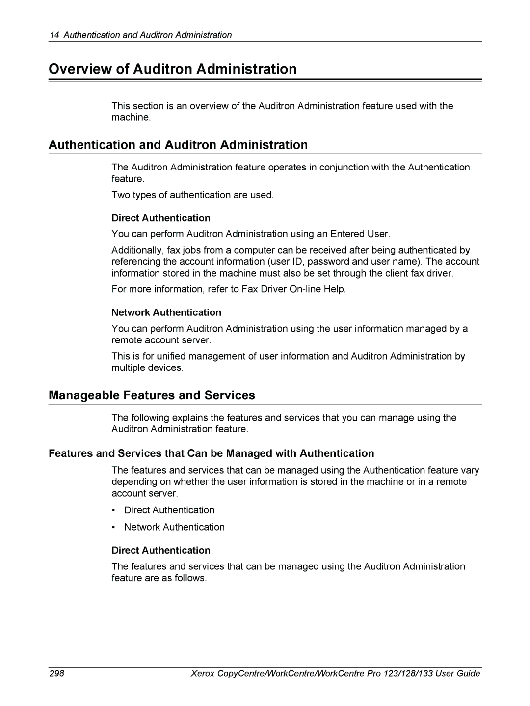 Xerox 604P18057 manual Overview of Auditron Administration, Authentication and Auditron Administration 