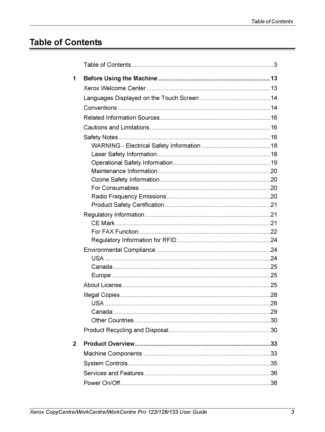 Xerox 604P18057 manual Table of Contents 