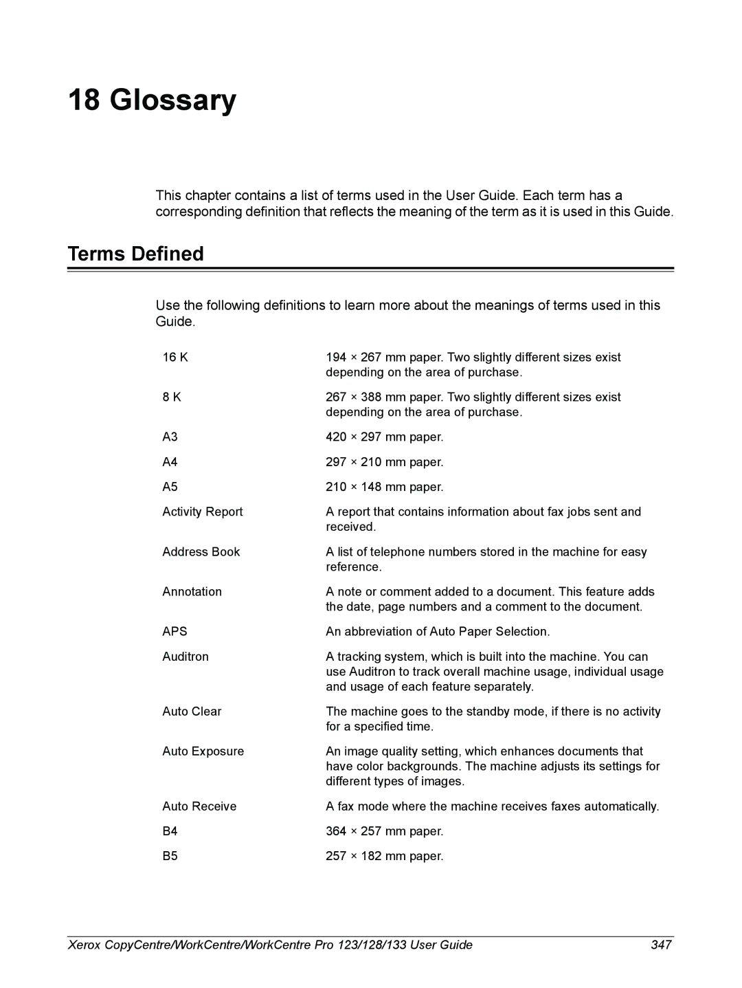 Xerox 604P18057 manual Glossary, Terms Defined 