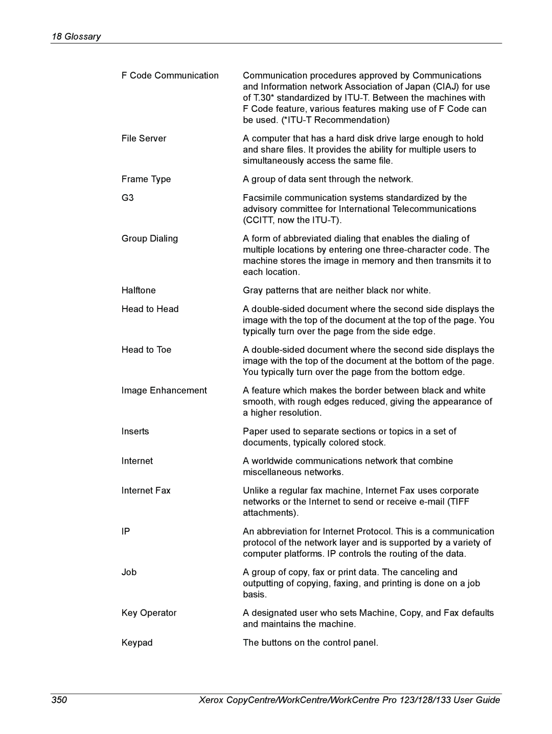 Xerox 604P18057 manual Glossary 