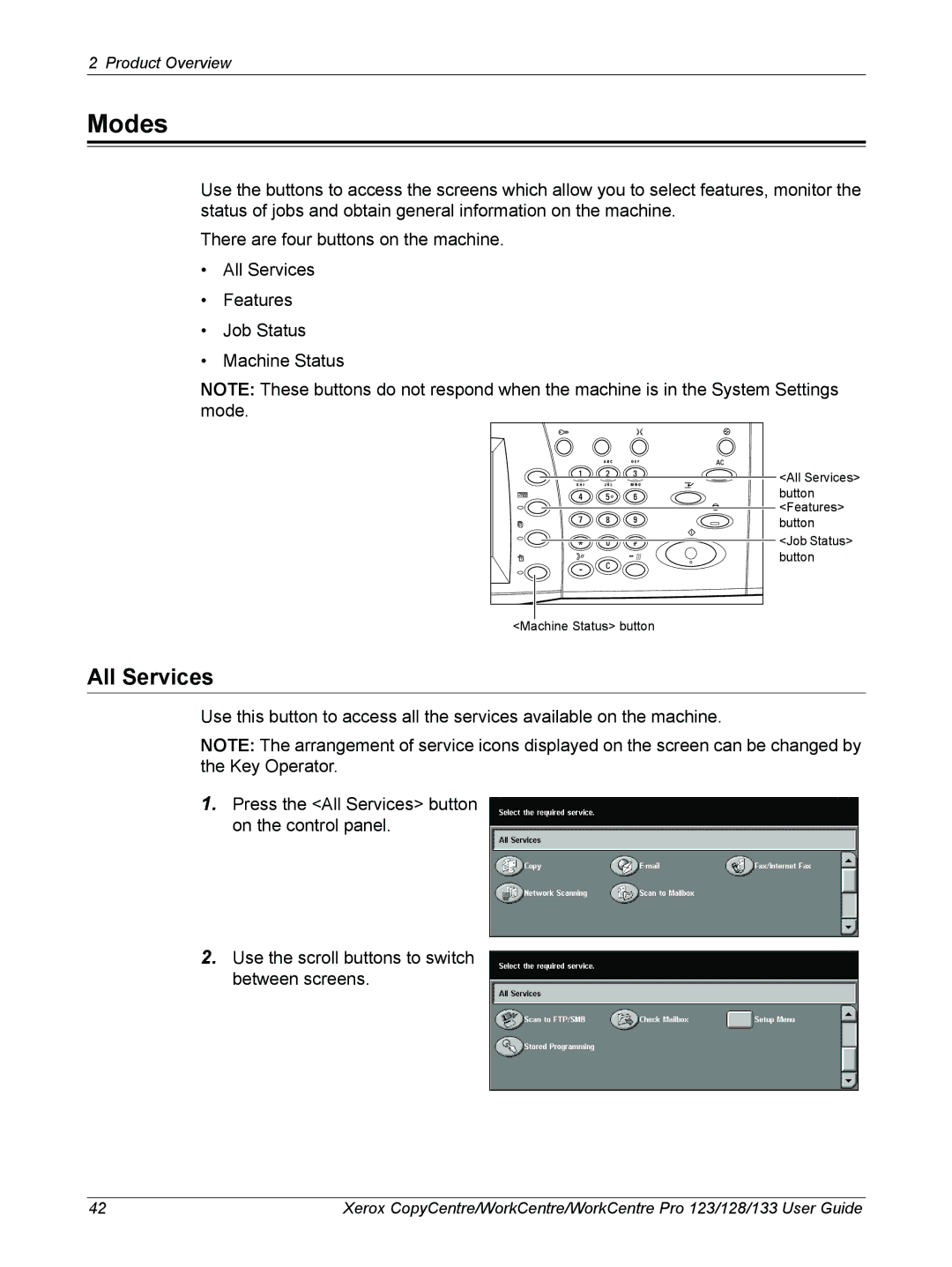 Xerox 604P18057 manual Modes, All Services 