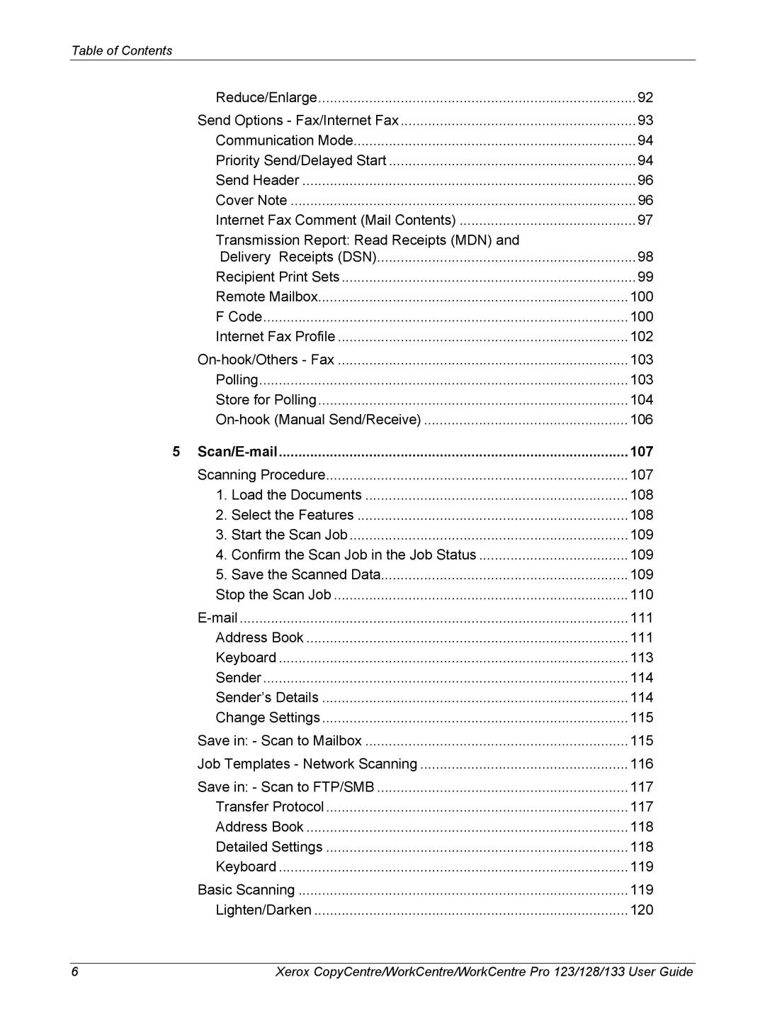 Xerox 604P18057 manual Scan/E-mail 107 