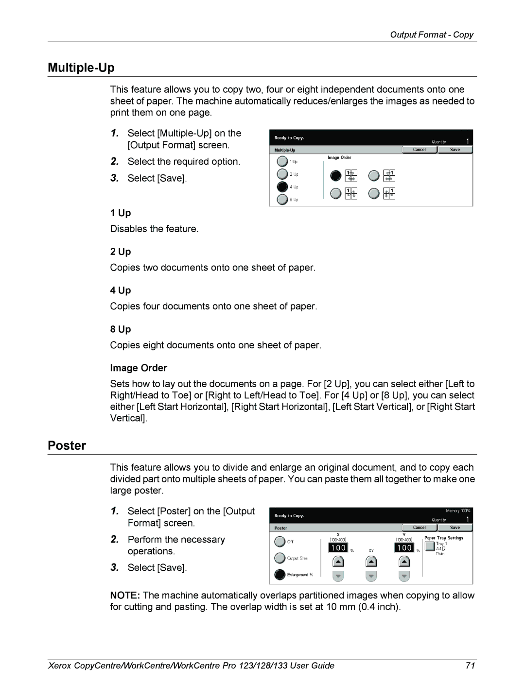 Xerox 604P18057 manual Multiple-Up, Poster, Image Order 