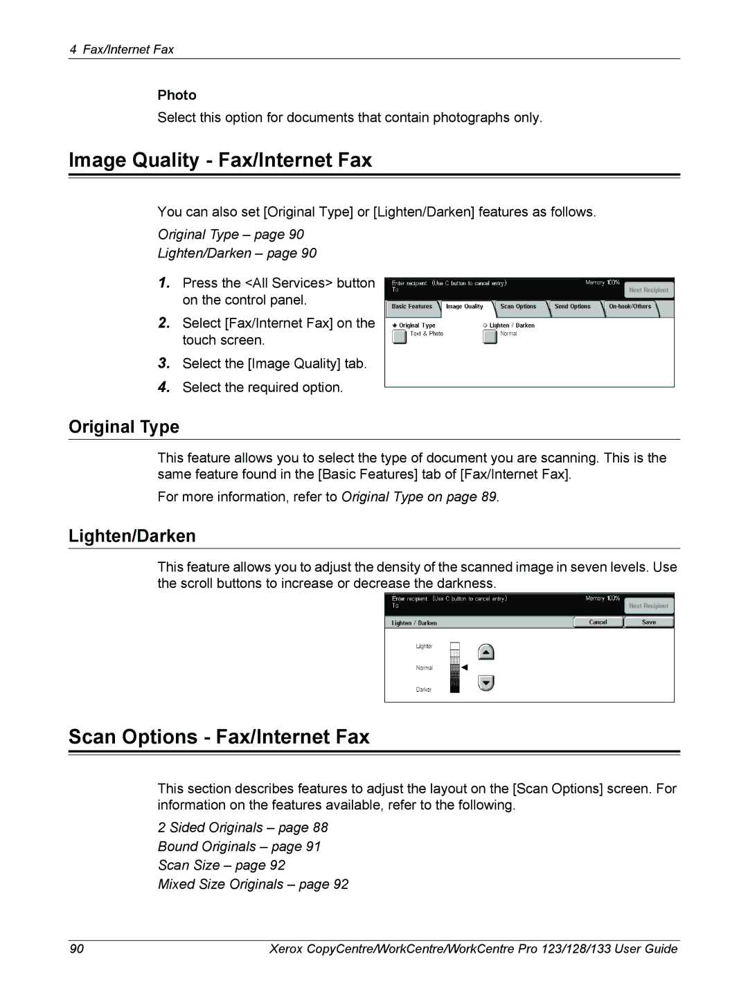 Xerox 604P18057 manual Image Quality Fax/Internet Fax, Scan Options Fax/Internet Fax 