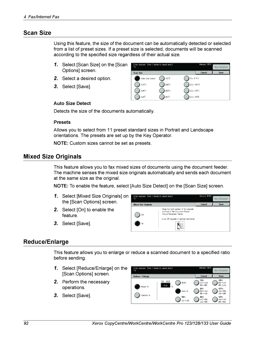 Xerox 604P18057 manual Scan Size, Auto Size Detect 