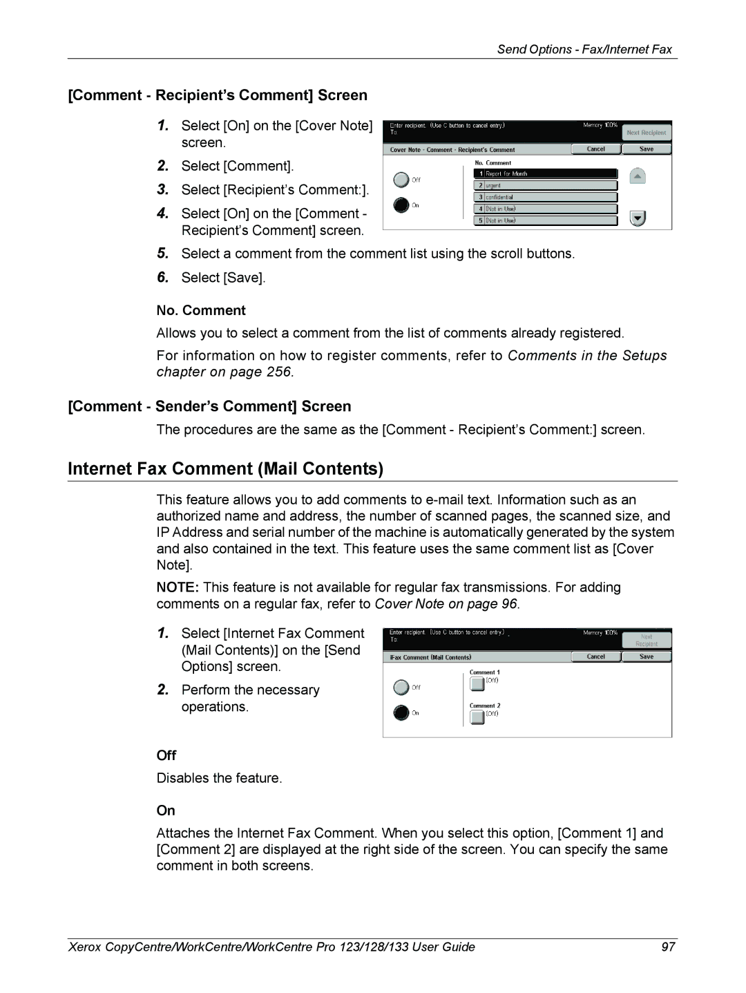 Xerox 604P18057 manual Internet Fax Comment Mail Contents 