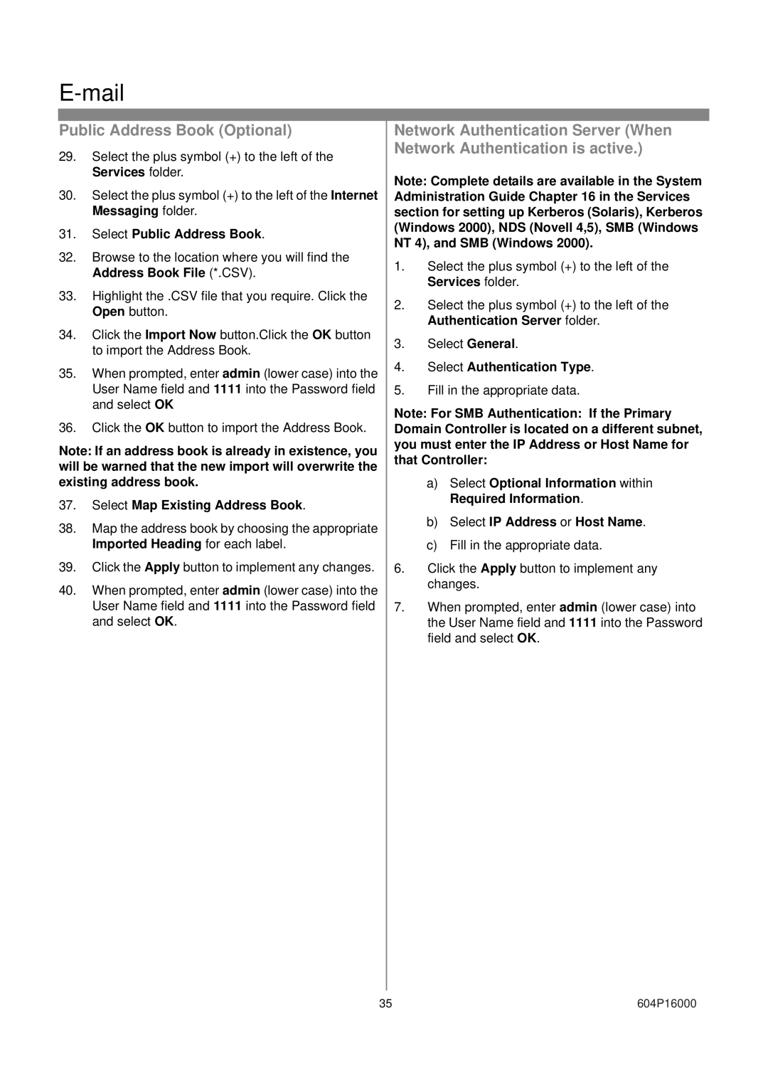 Xerox 604S14200 Public Address Book Optional, Select Public Address Book, Select Map Existing Address Book 