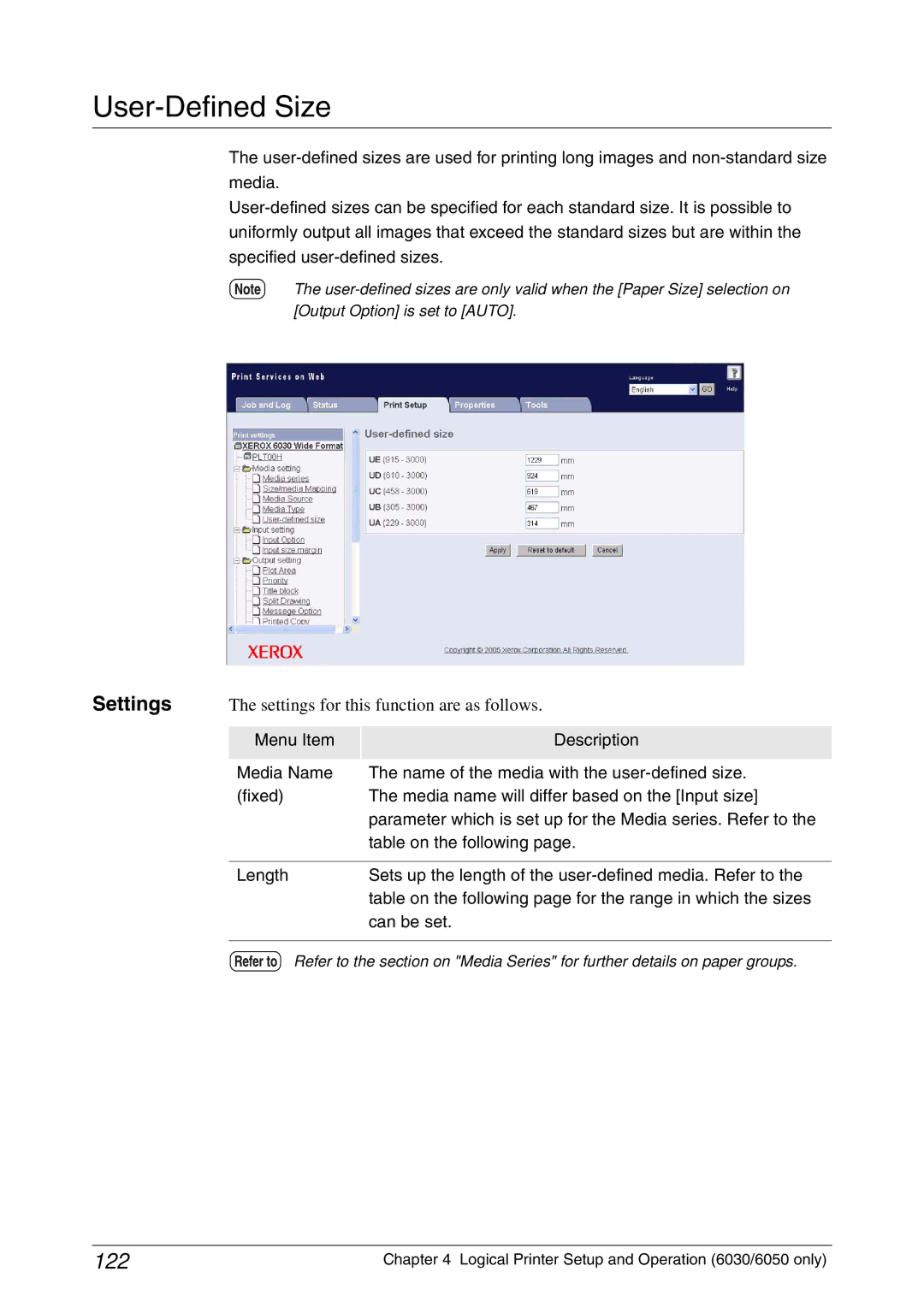 Xerox 6050A, 6030 manual User-Defined Size, 122 