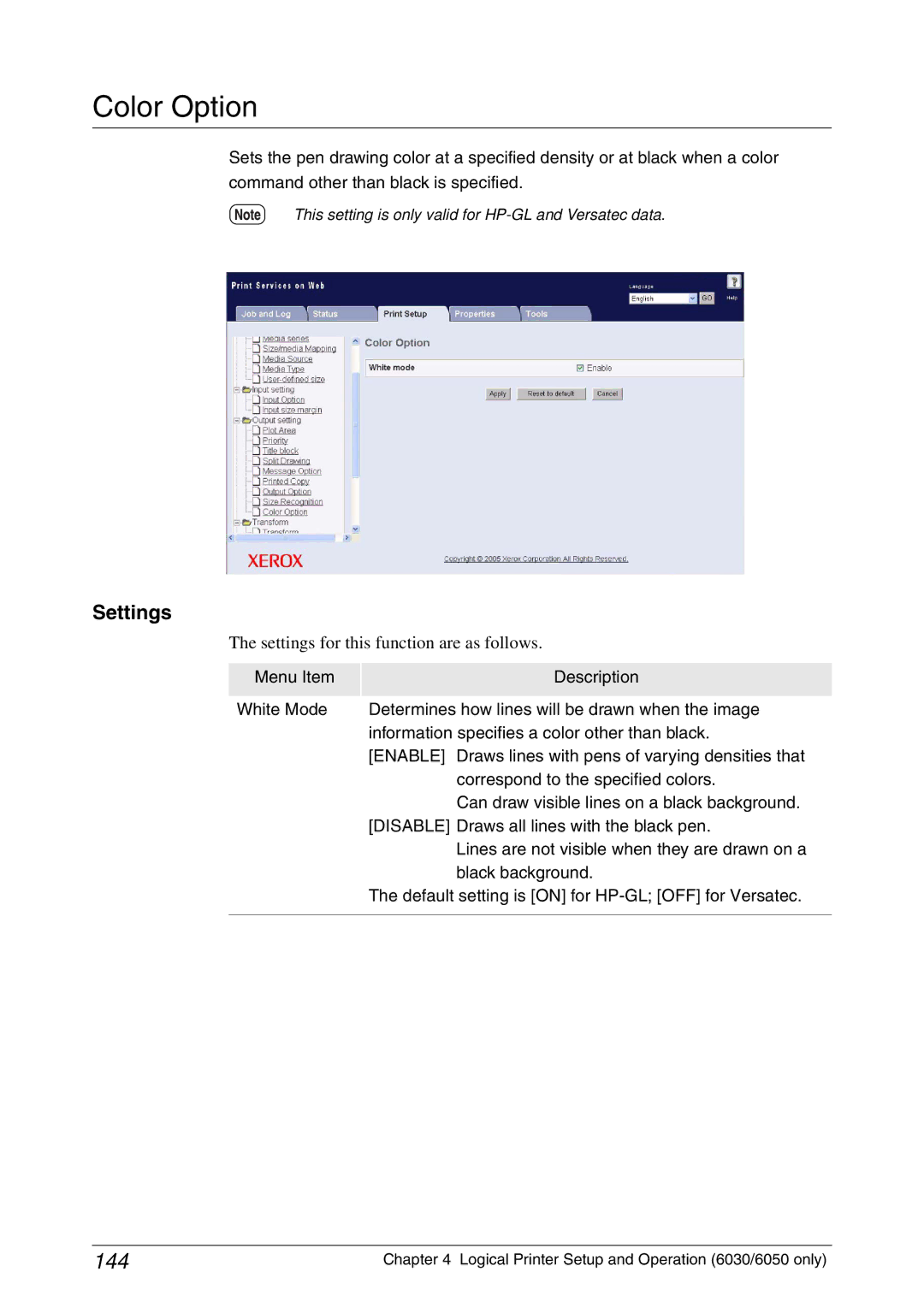 Xerox 6050A, 6030 manual Color Option, 144 