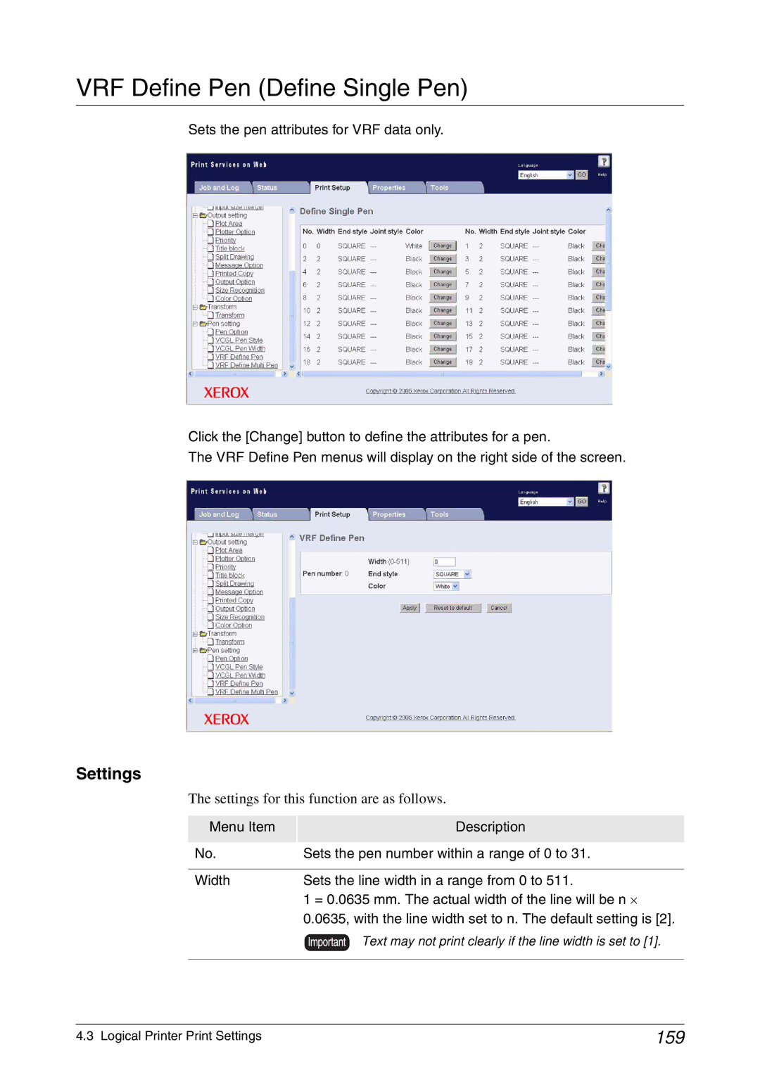 Xerox 6050A, 6030 manual VRF Define Pen Define Single Pen, 159 