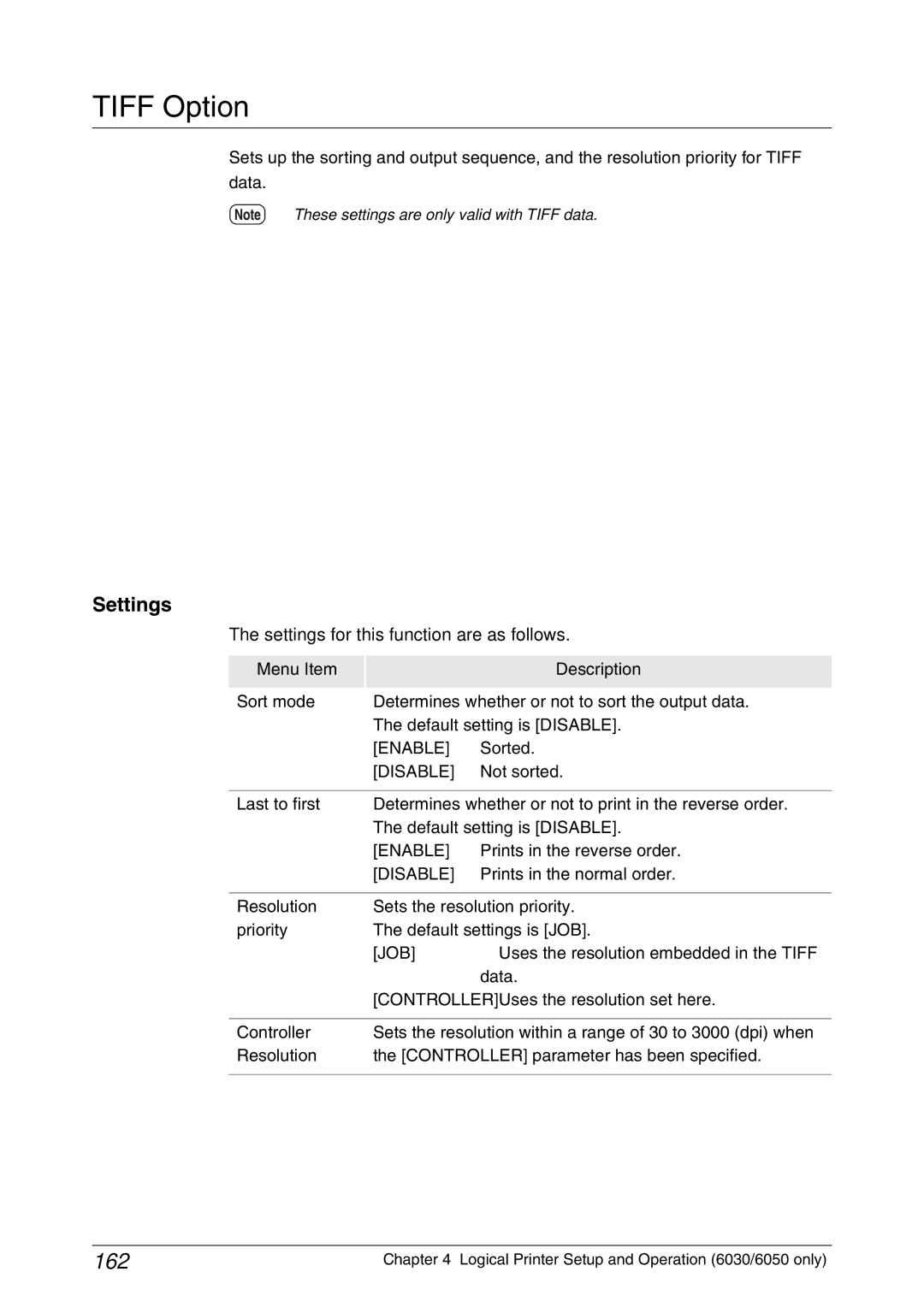 Xerox 6050A, 6030 manual Tiff Option, 162 