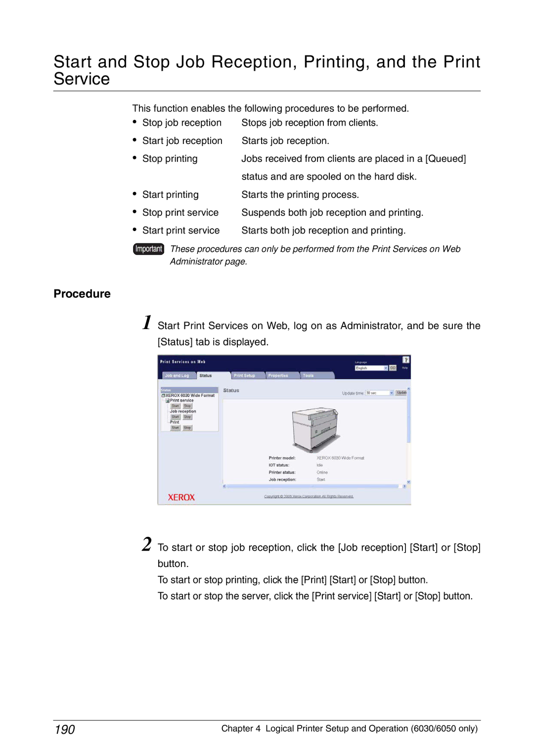 Xerox 6030, 6050A manual 190, Procedure 