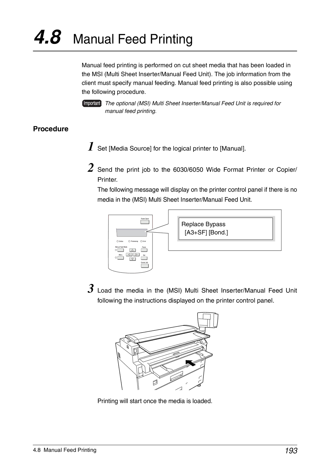 Xerox 6030, 6050A manual Manual Feed Printing, 193 