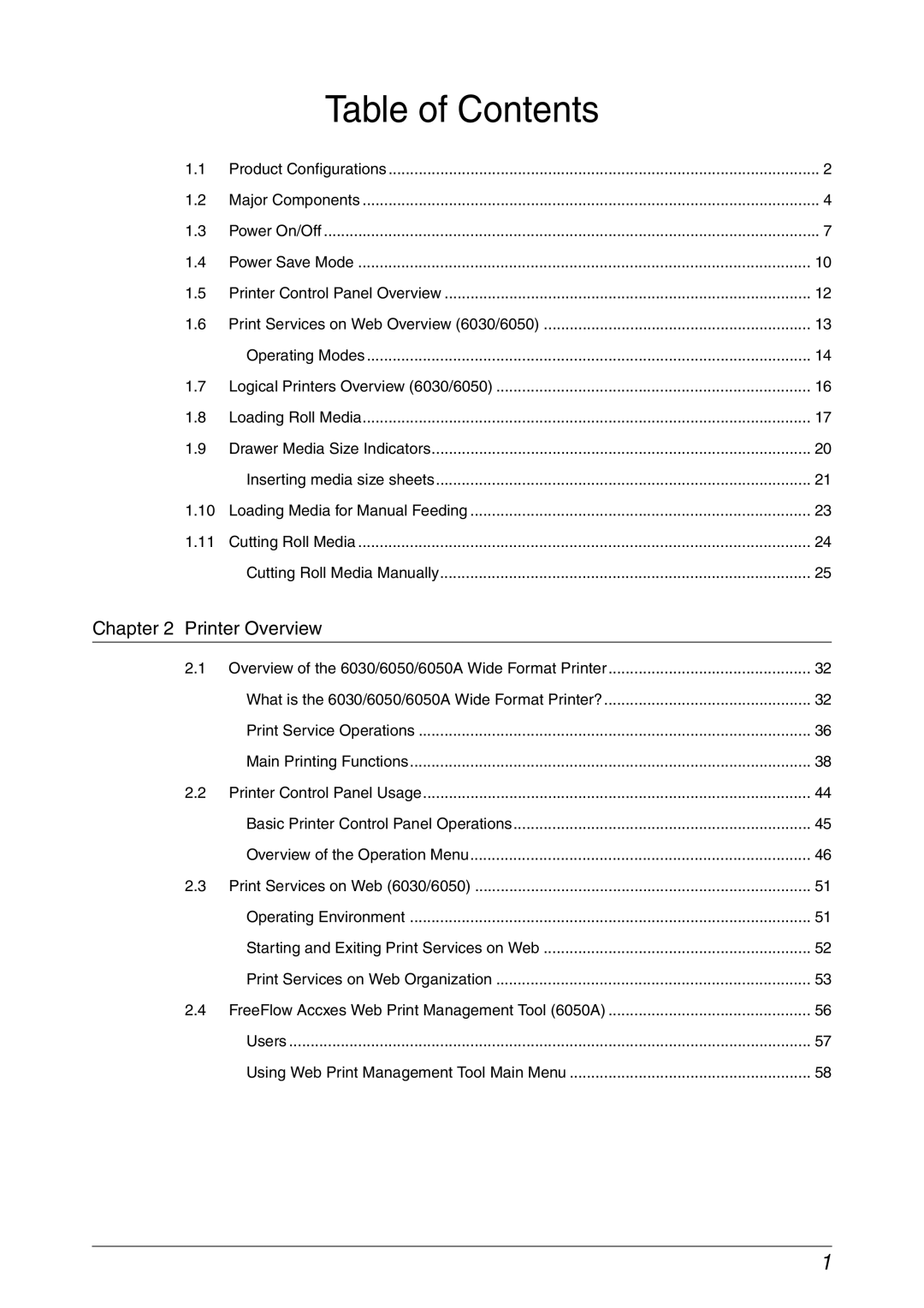 Xerox 6030, 6050A manual Table of Contents 