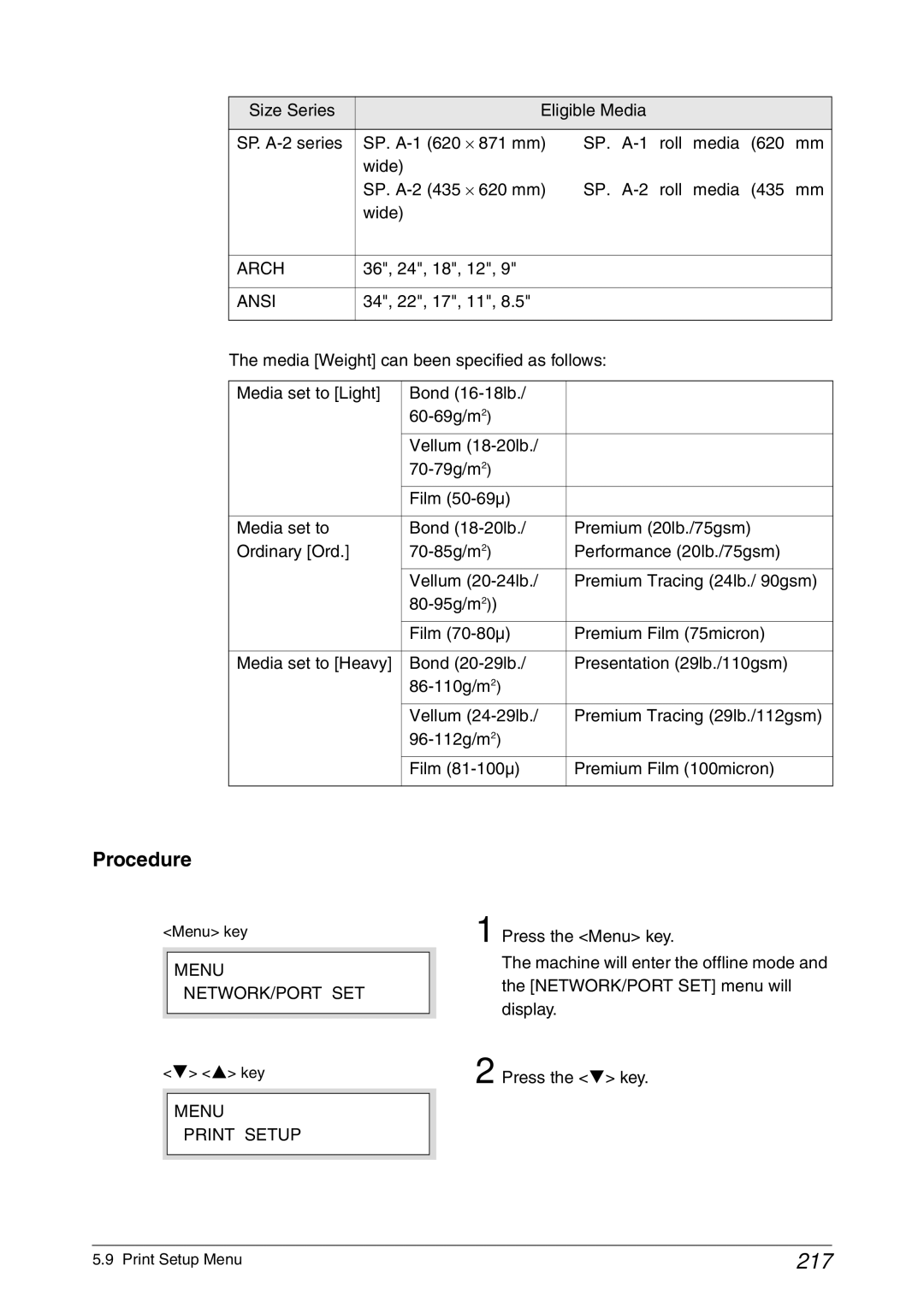 Xerox 6030, 6050A manual 217, 36, 24, 18, 12, Menu Print Setup 