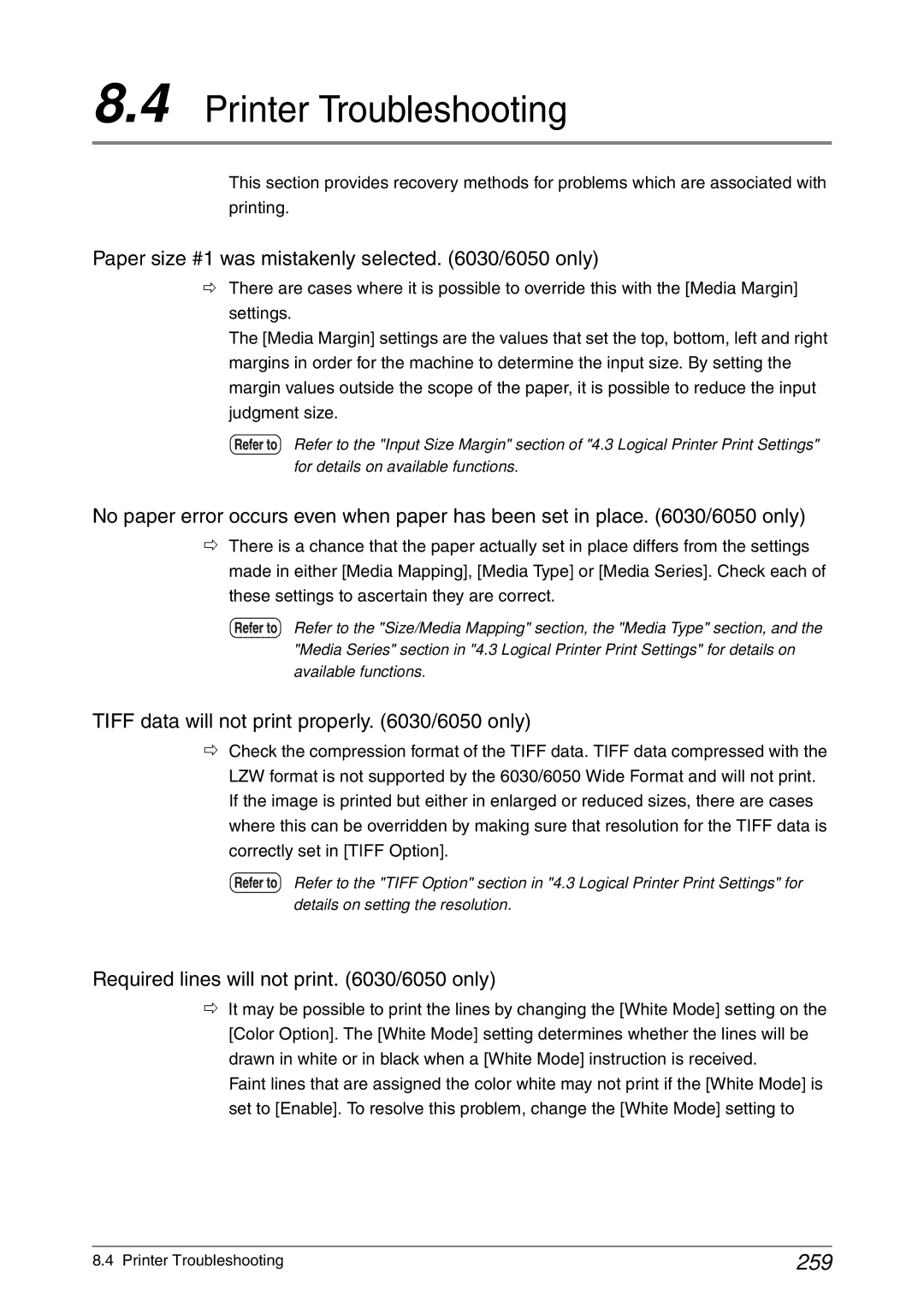 Xerox 6030, 6050A manual Printer Troubleshooting, 259 