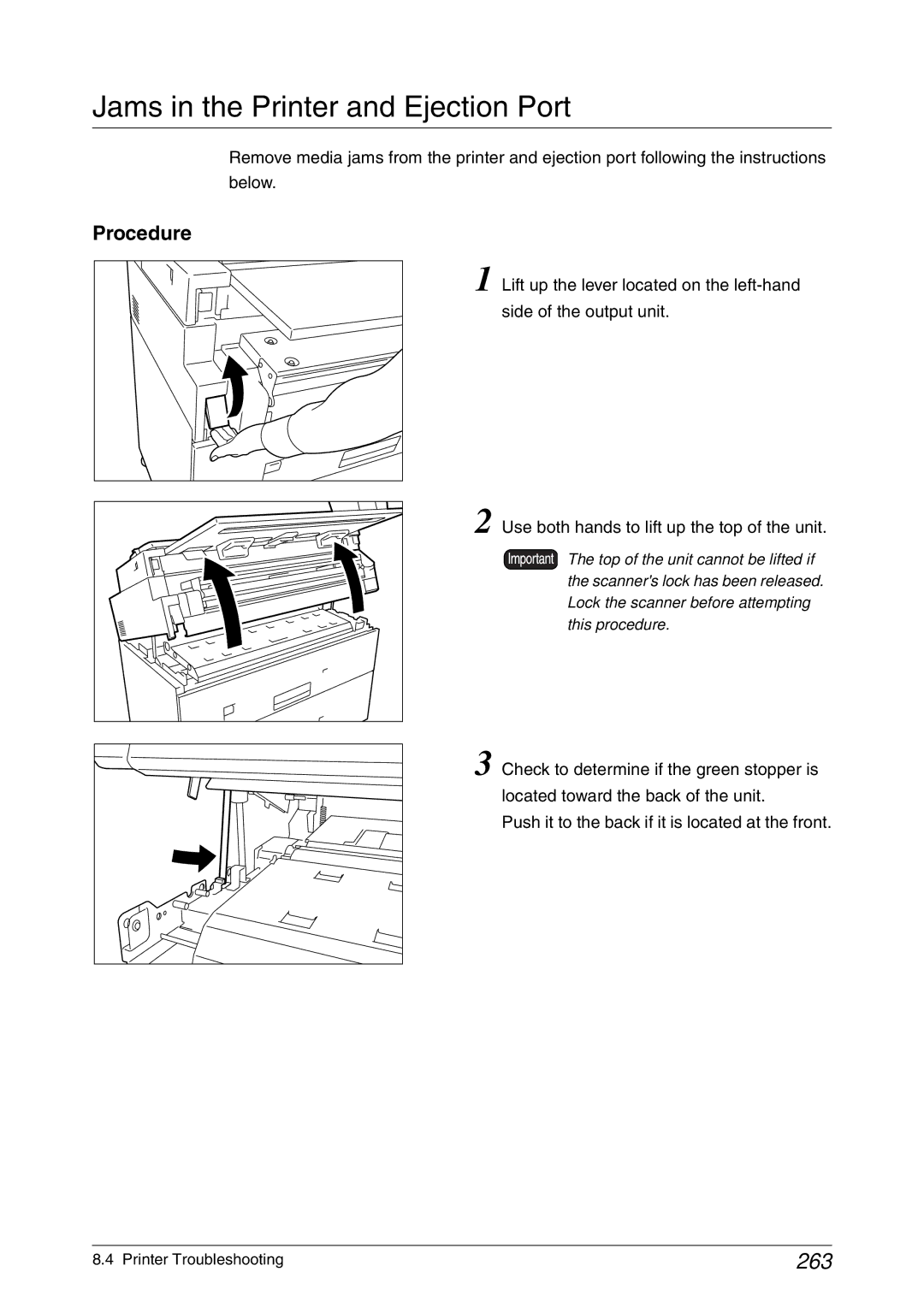 Xerox 6050A, 6030 manual Jams in the Printer and Ejection Port, 263 