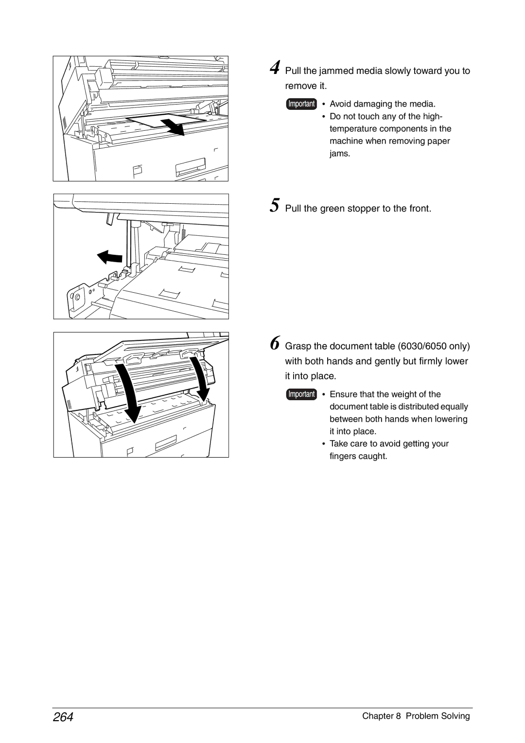 Xerox 6050A, 6030 manual 264, Pull the jammed media slowly toward you to remove it 