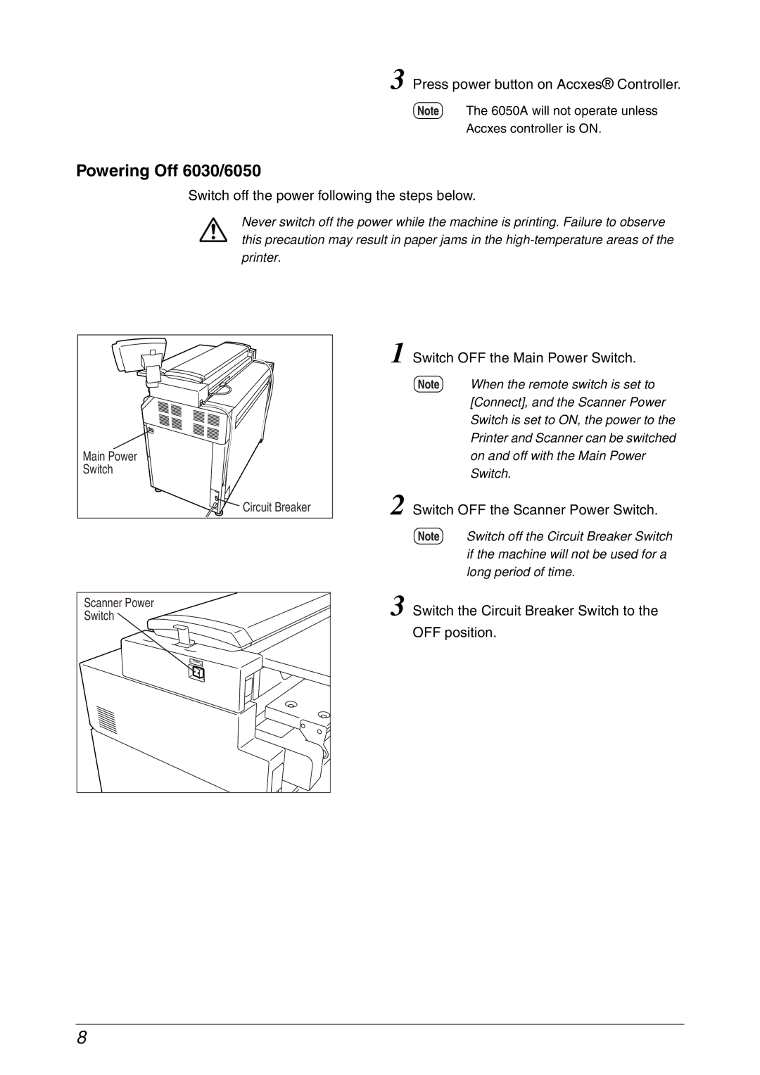 Xerox 6050A manual Powering Off 6030/6050 