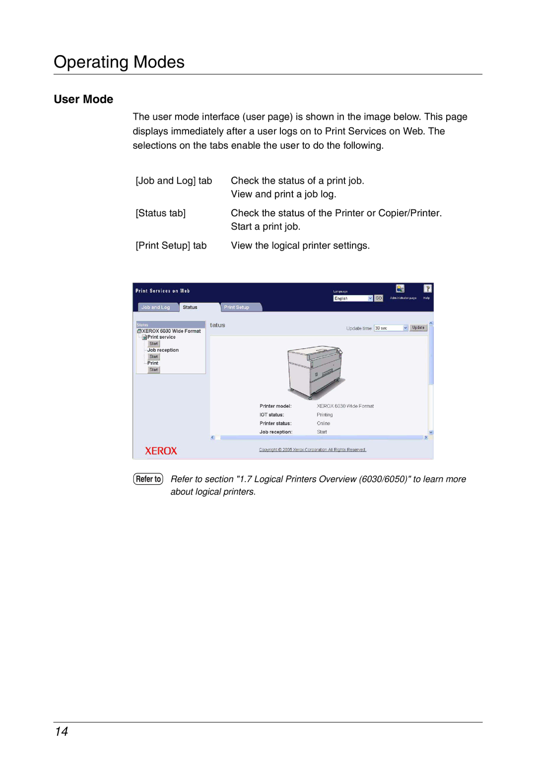 Xerox 6050A, 6030 manual Operating Modes, User Mode 