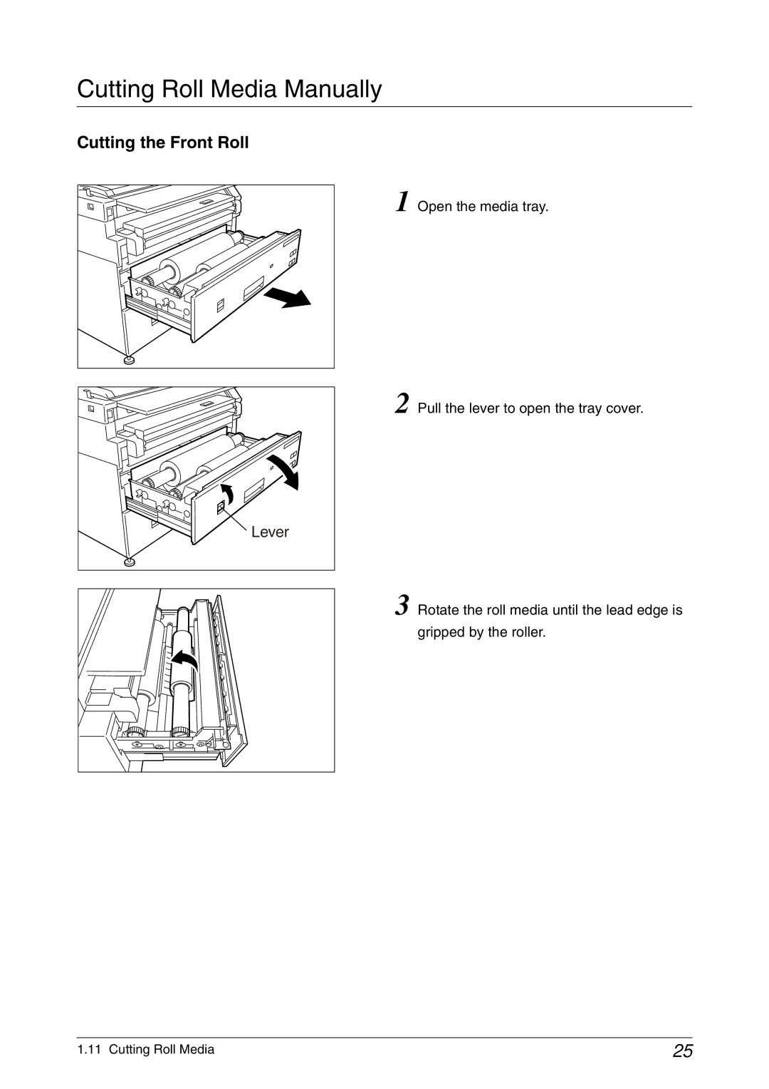 Xerox 6030, 6050A manual Cutting Roll Media Manually, Cutting the Front Roll 