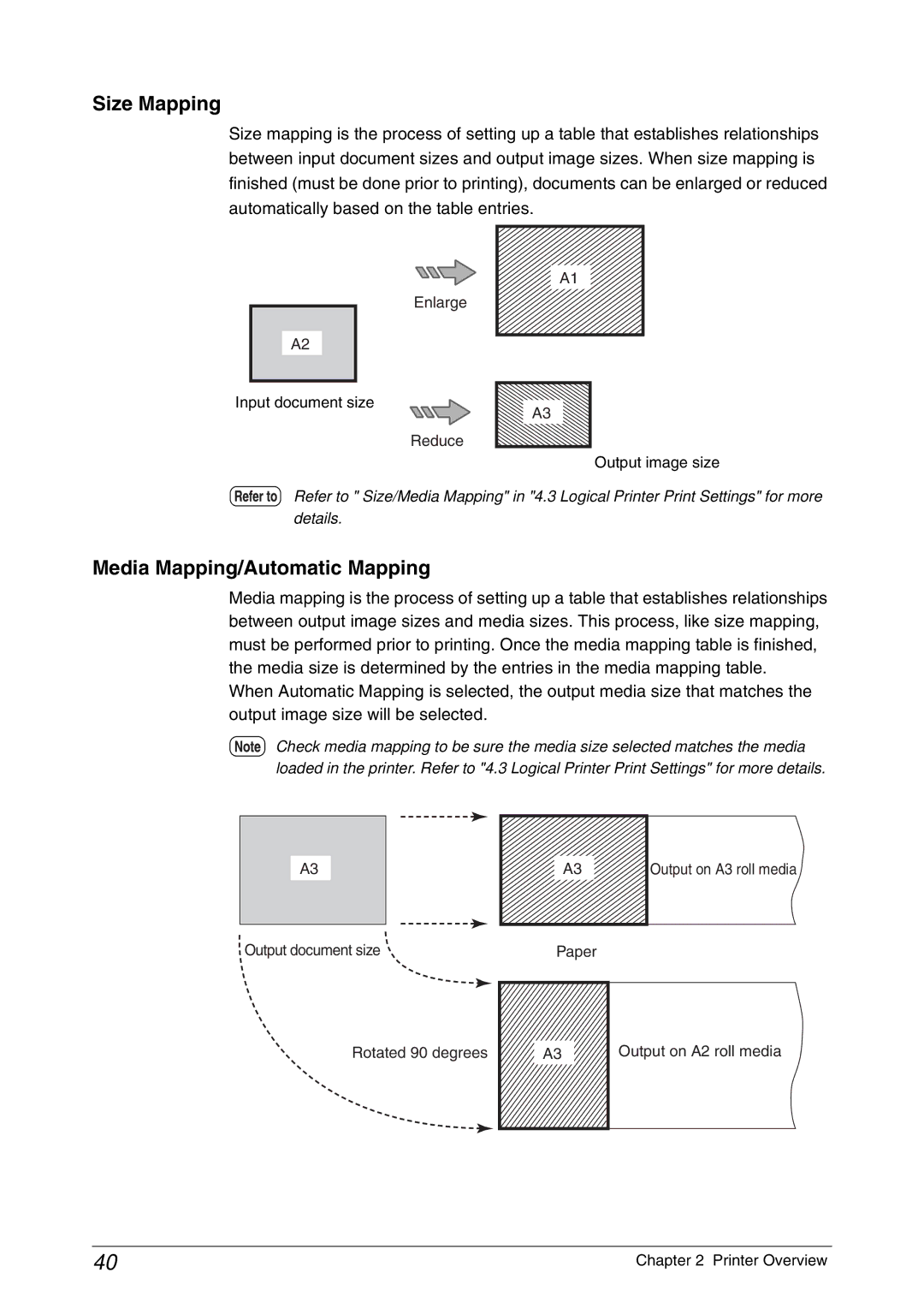 Xerox 6030, 6050A manual Size Mapping, Media Mapping/Automatic Mapping 