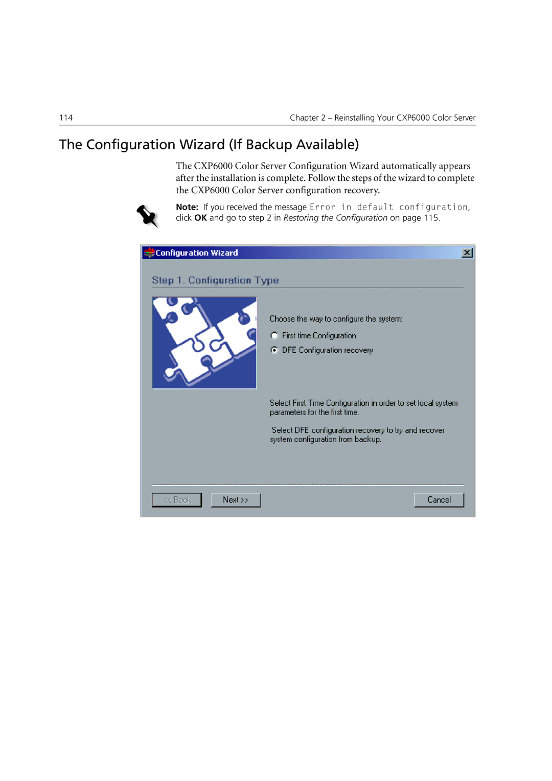 Xerox 6060 manual Configuration Wizard If Backup Available 