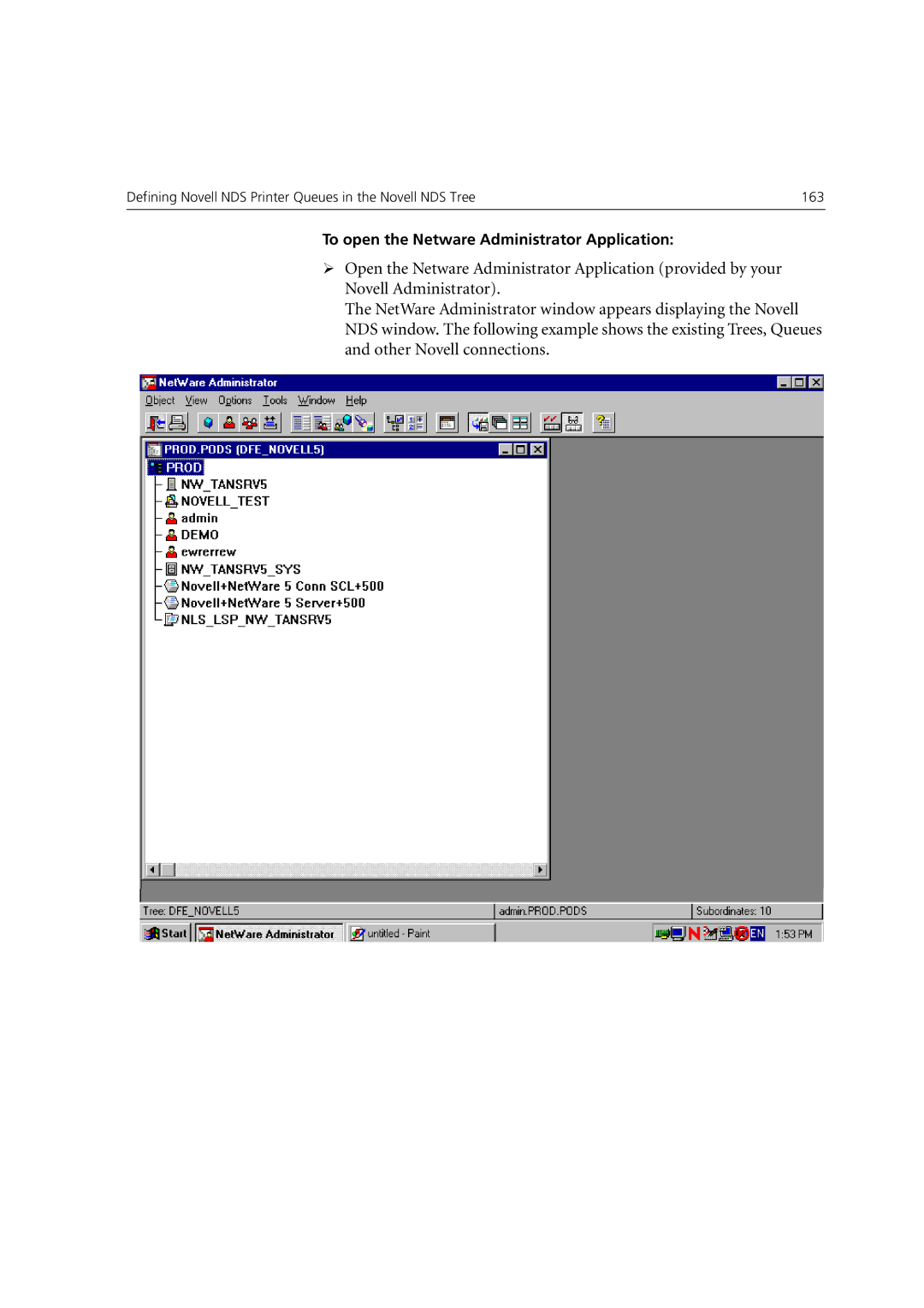 Xerox 6060 manual To open the Netware Administrator Application 