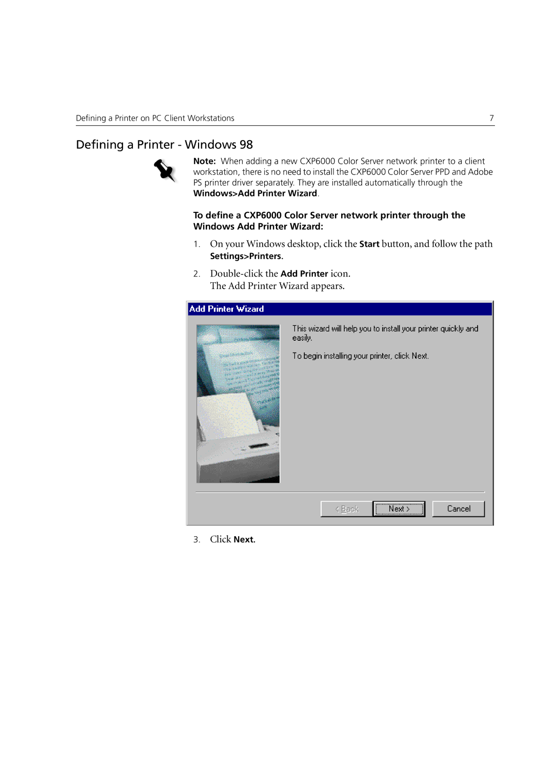 Xerox 6060 manual Defining a Printer Windows 