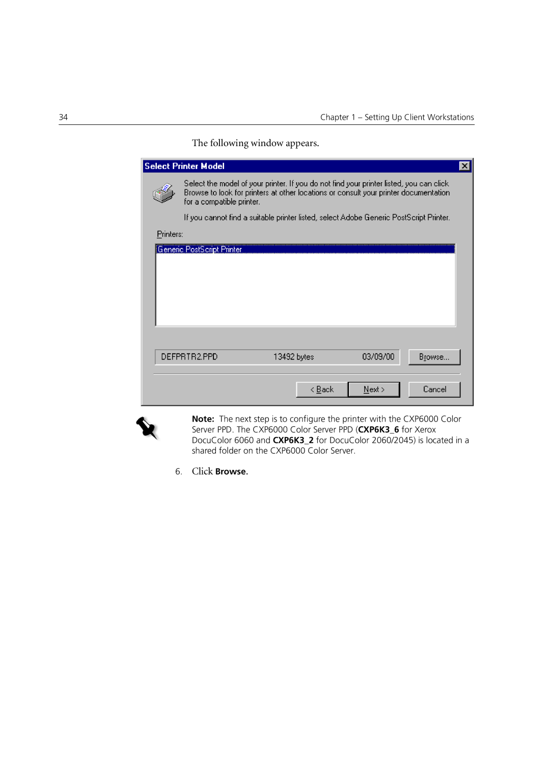 Xerox 6060 manual Following window appears Click Browse 