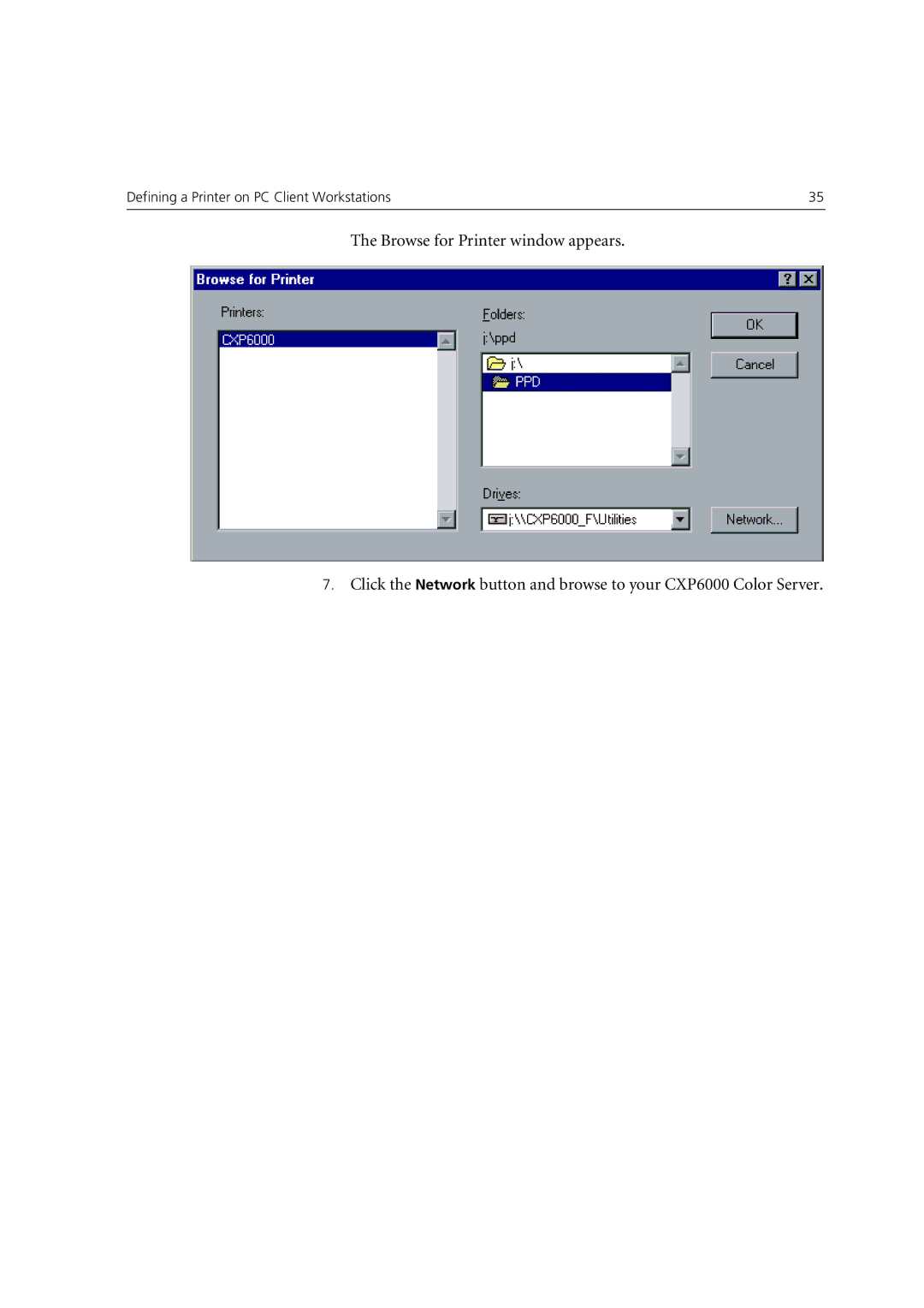 Xerox 6060 manual Defining a Printer on PC Client Workstations 