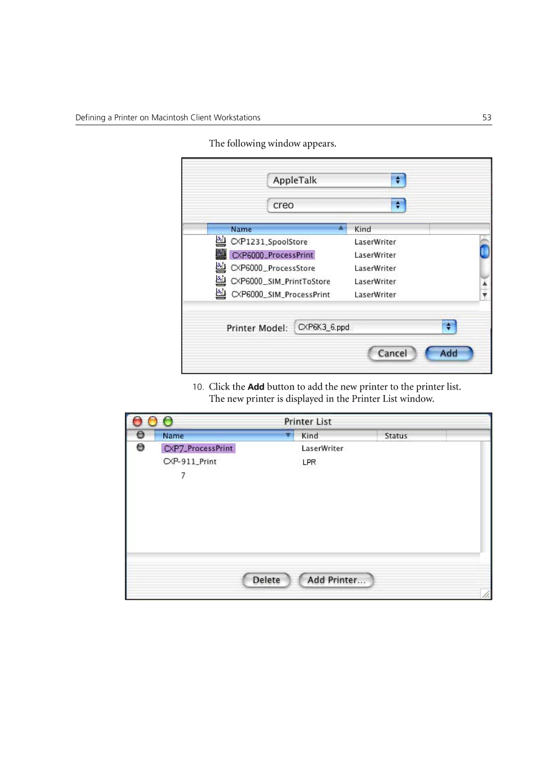 Xerox 6060 manual Defining a Printer on Macintosh Client Workstations 