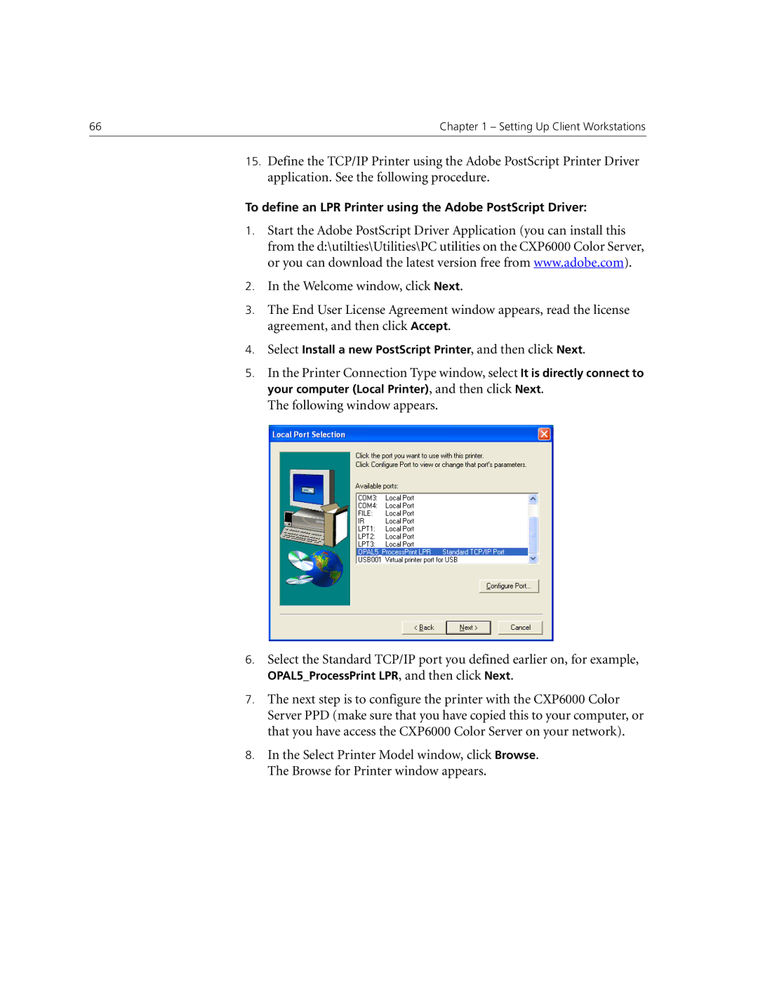 Xerox 6060 manual To define an LPR Printer using the Adobe PostScript Driver 