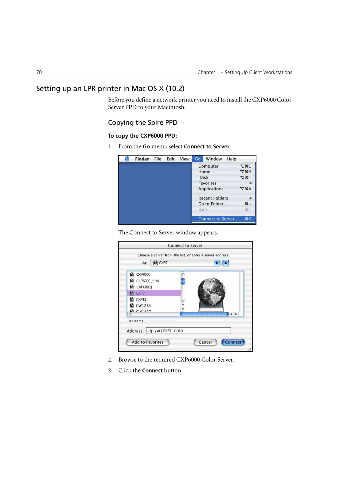 Xerox 6060 manual Setting up an LPR printer in Mac OS X, Copying the Spire PPD 