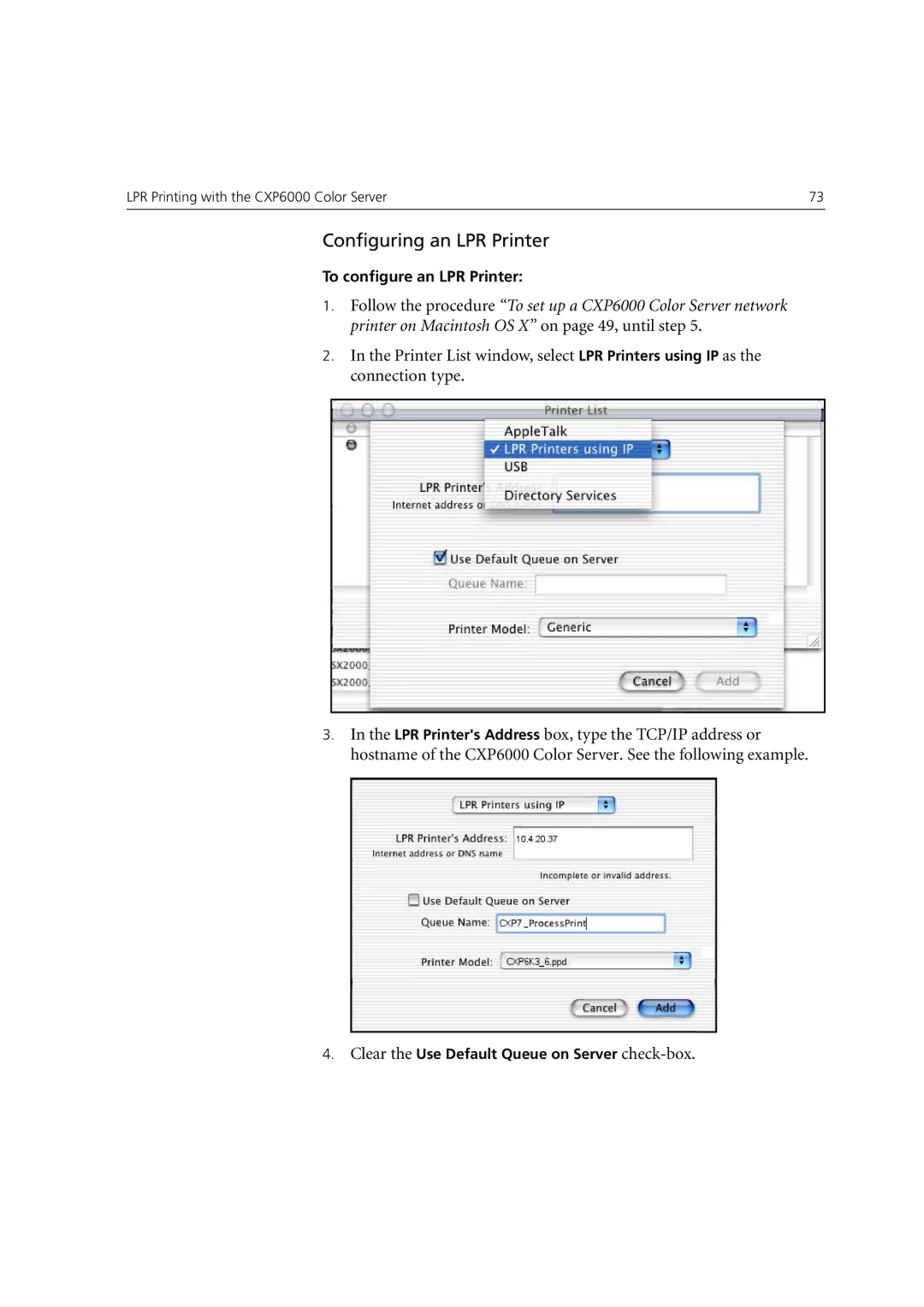 Xerox 6060 manual Configuring an LPR Printer 