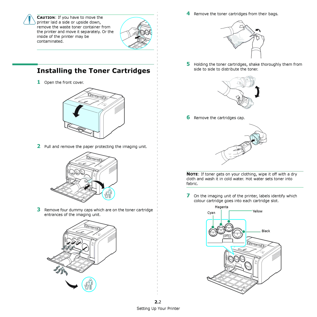 Xerox 6110 manual Installing the Toner Cartridges 