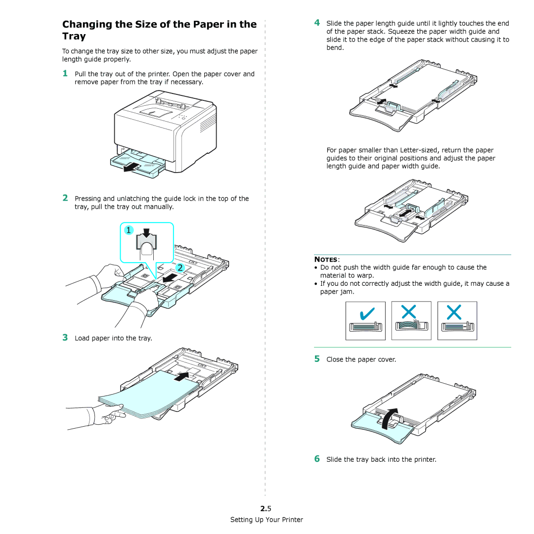 Xerox 6110 manual Changing the Size of the Paper in the Tray 