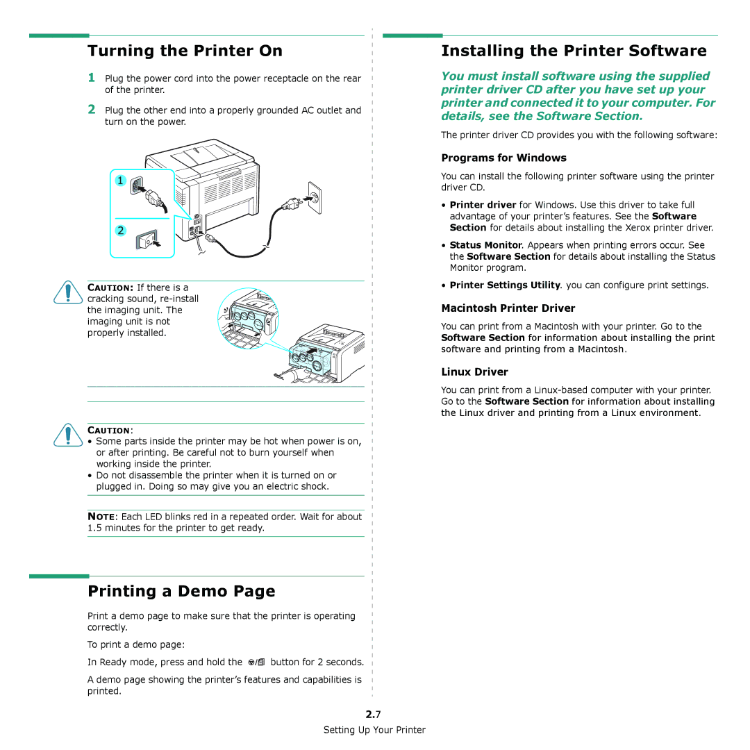 Xerox 6110 manual Turning the Printer On, Installing the Printer Software, Printing a Demo 