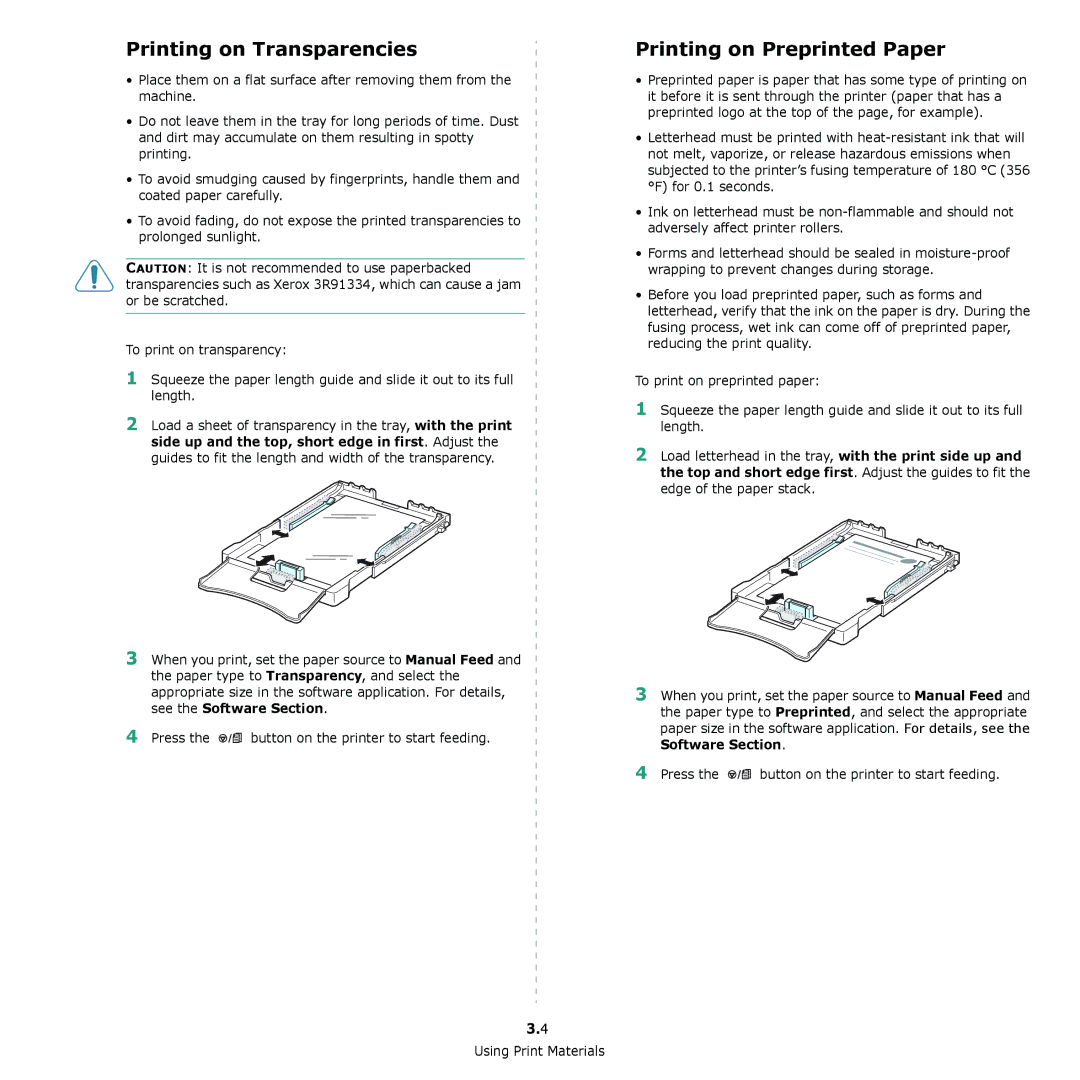 Xerox 6110 manual Printing on Transparencies, Printing on Preprinted Paper 