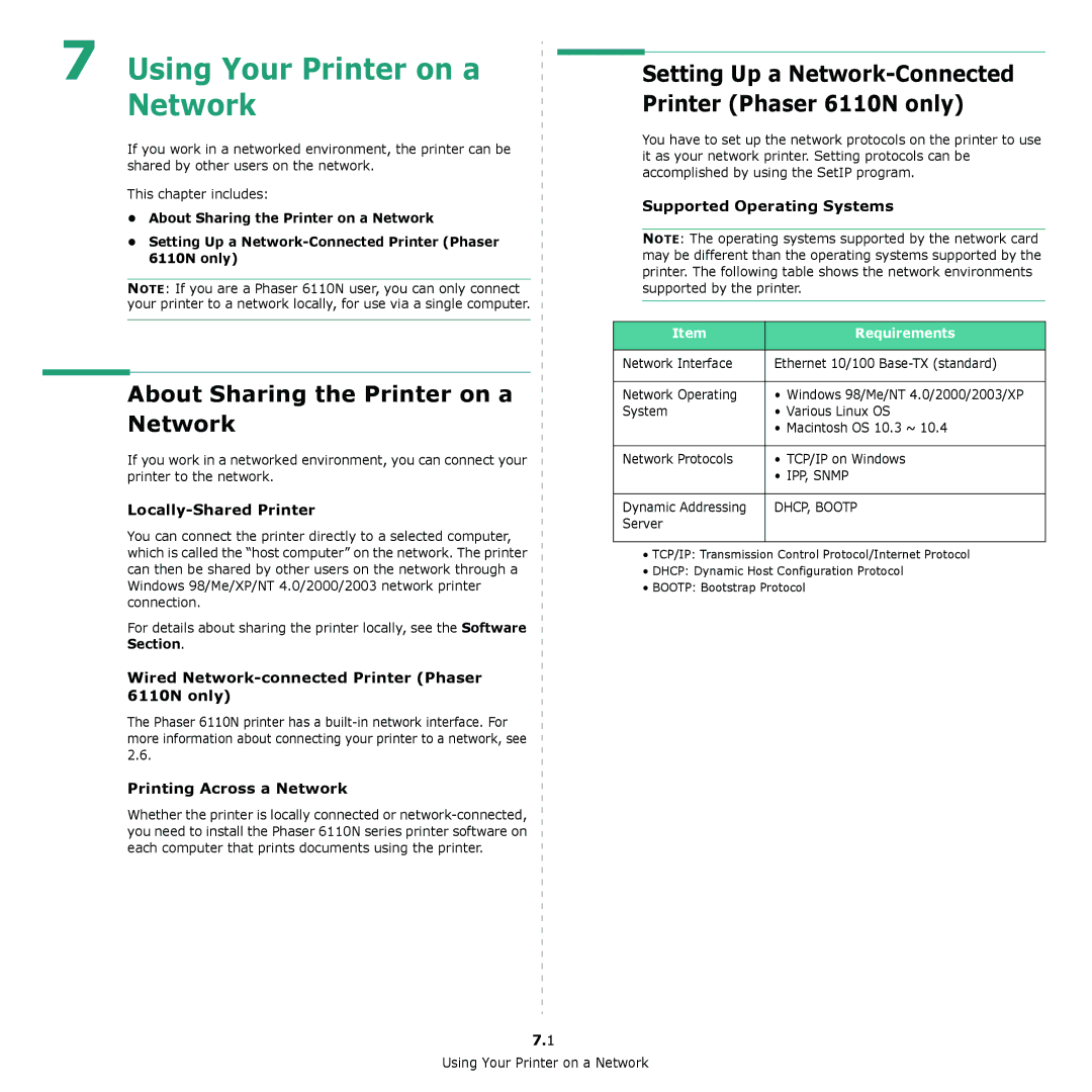 Xerox 6110 manual Using Your Printer on a Network, About Sharing the Printer on a Network 