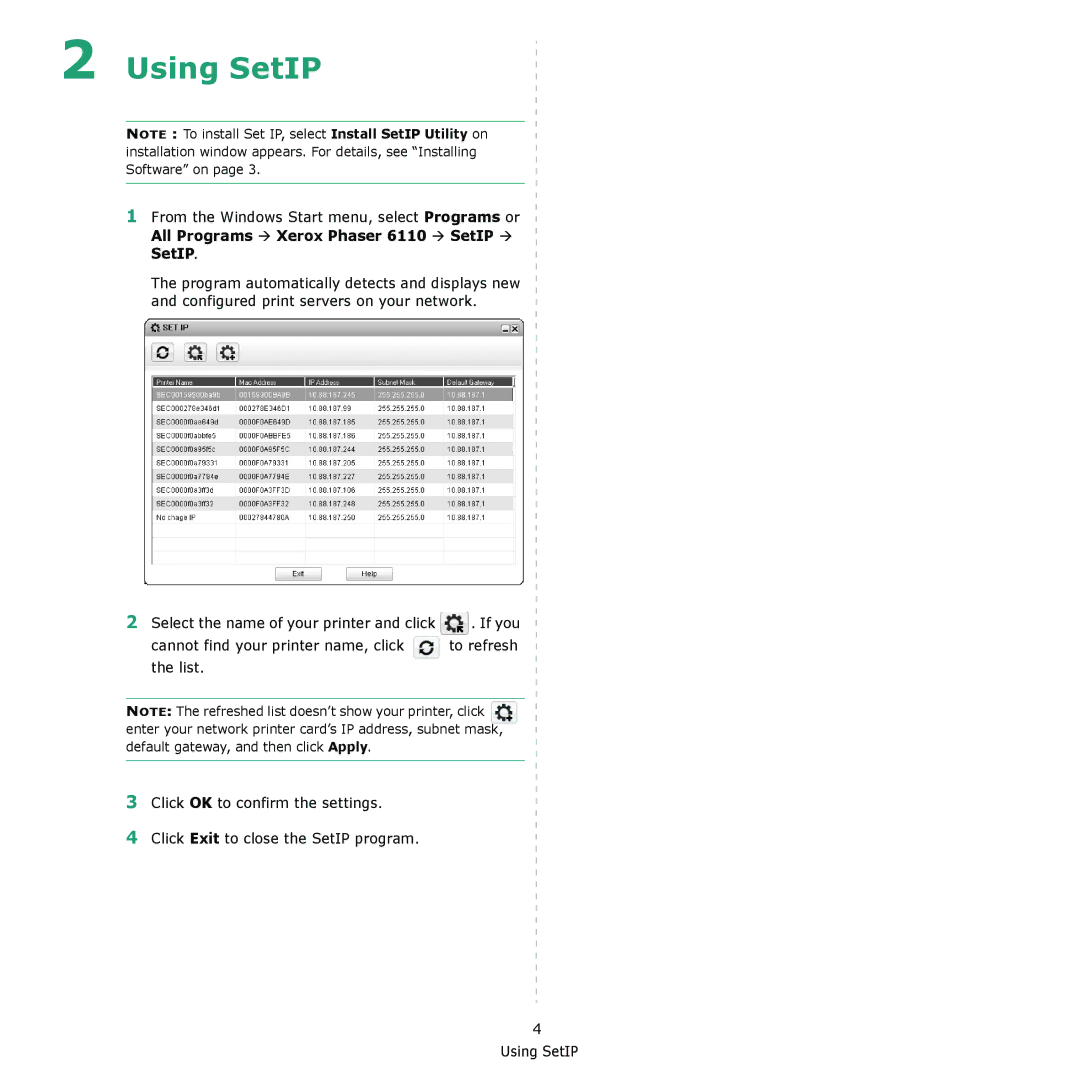 Xerox 6110 manual Using SetIP, If you 