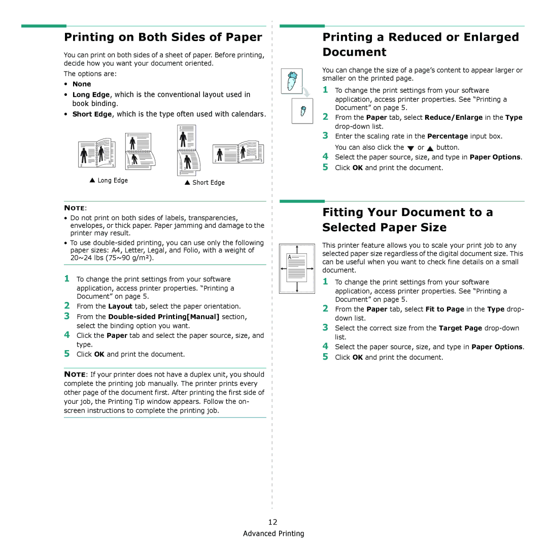 Xerox 6110 manual Printing on Both Sides of Paper, Printing a Reduced or Enlarged Document, None 