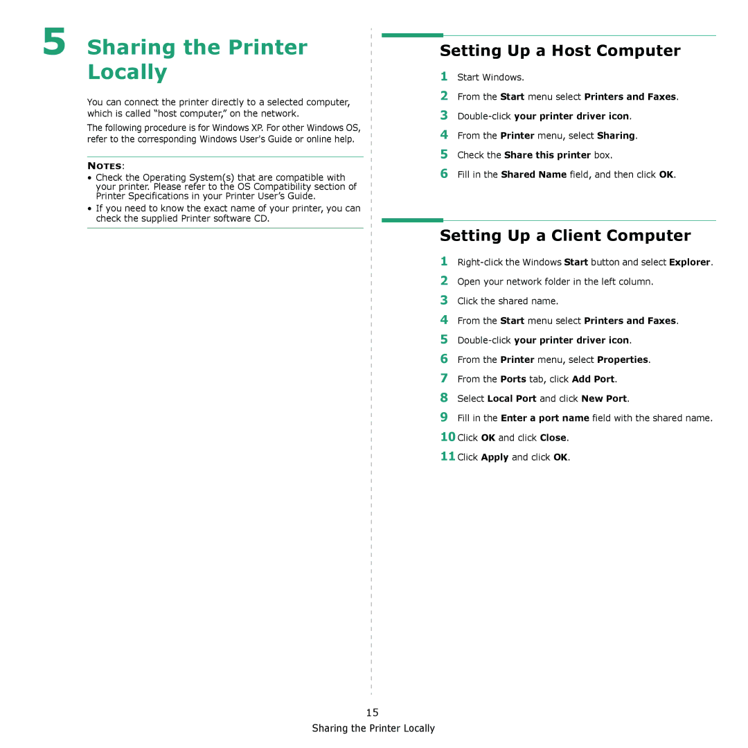 Xerox 6110 manual Sharing the Printer Locally, Setting Up a Host Computer, Setting Up a Client Computer 