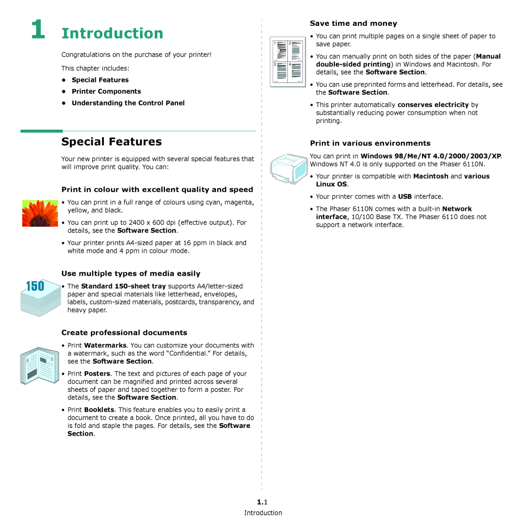 Xerox 6110 manual Introduction, Special Features 