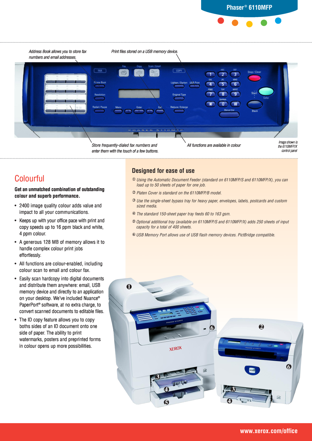 Xerox manual Colourful, Phaser 6110MFP, Designed for ease of use 