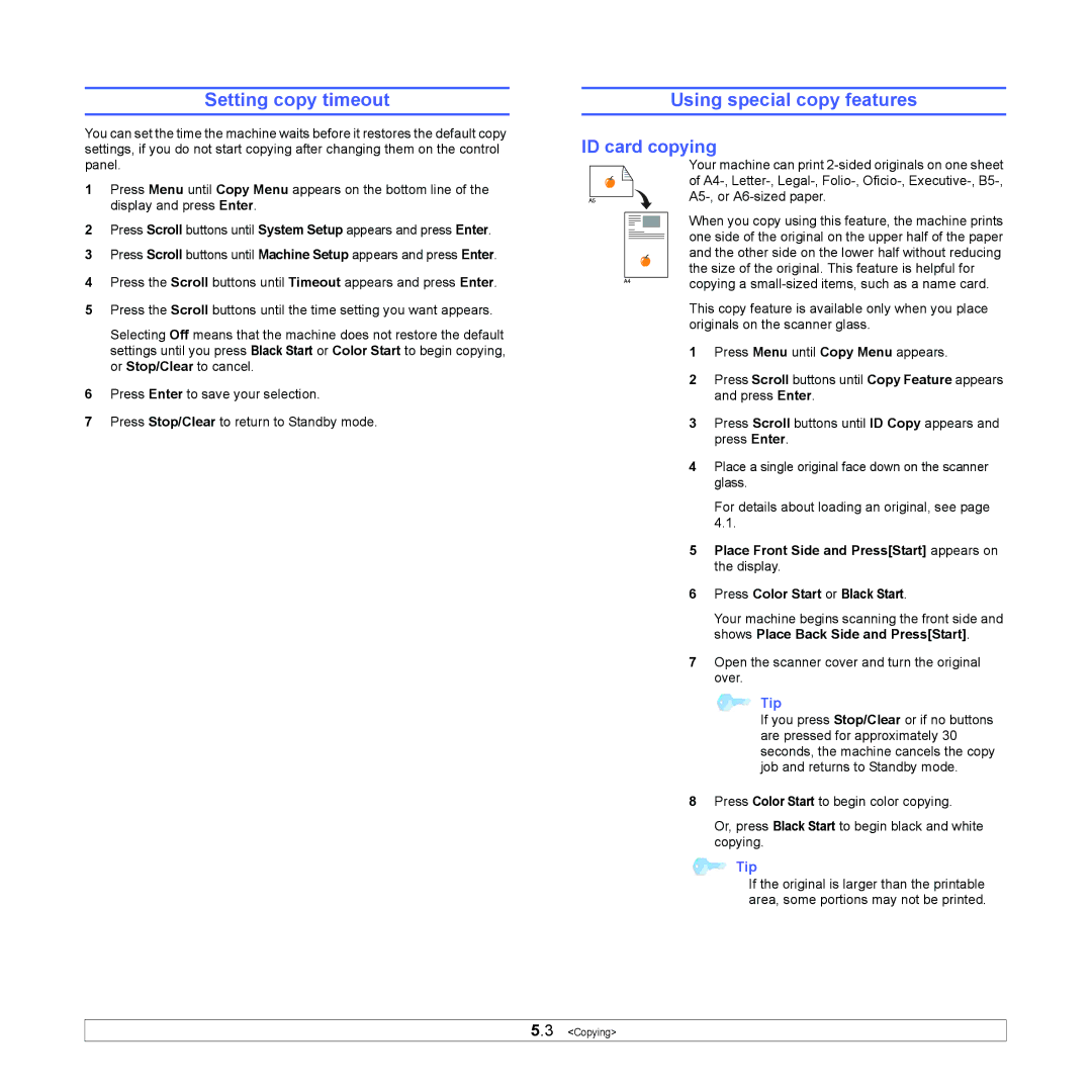 Xerox 6110MFP manual Setting copy timeout, Using special copy features, ID card copying 