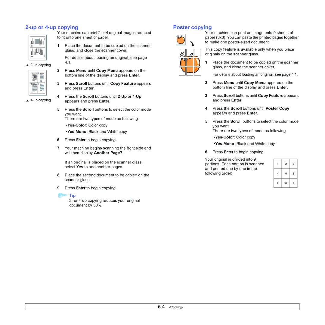 Xerox 6110MFP manual Up or 4-up copying Poster copying 