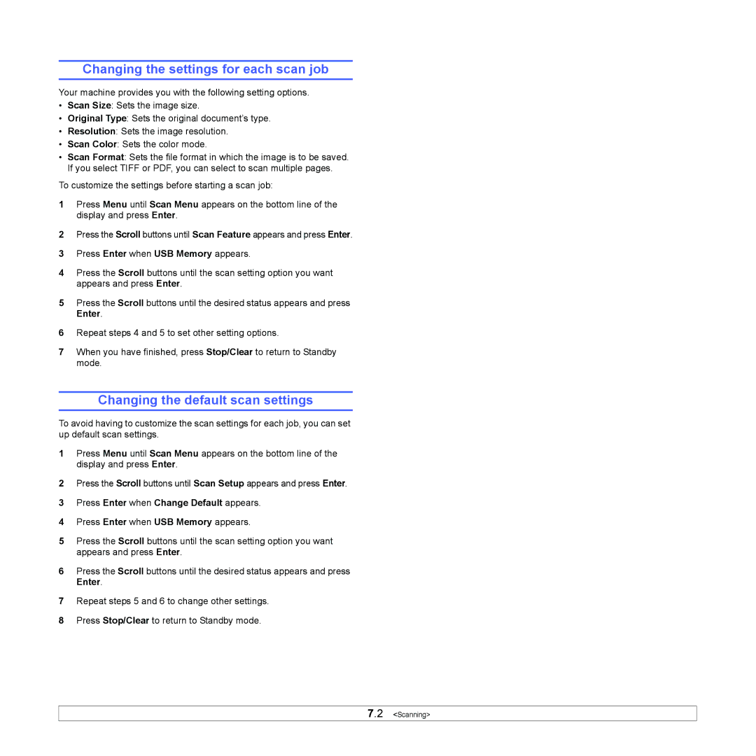 Xerox 6110MFP manual Changing the settings for each scan job, Changing the default scan settings 